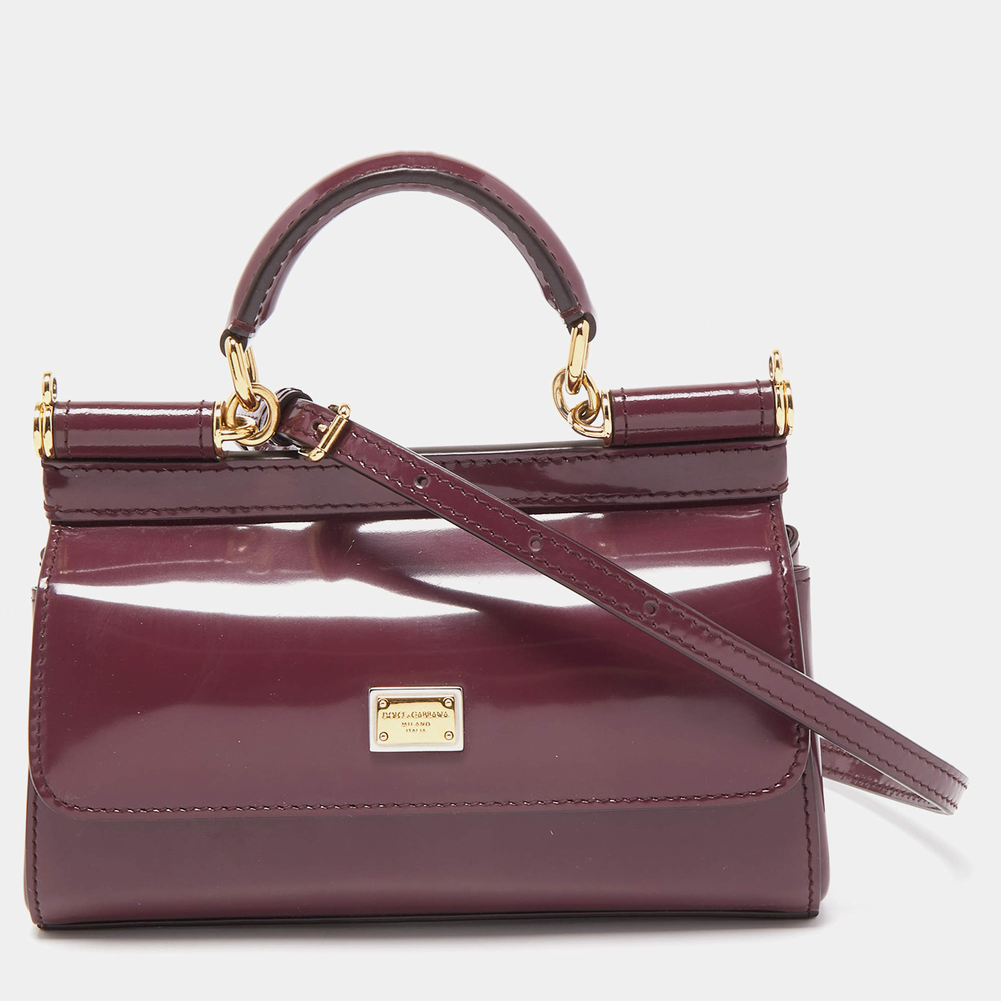 Dolce & Gabbana Burgundy Patent Leather Mini Miss Sicily Top Handle Bag