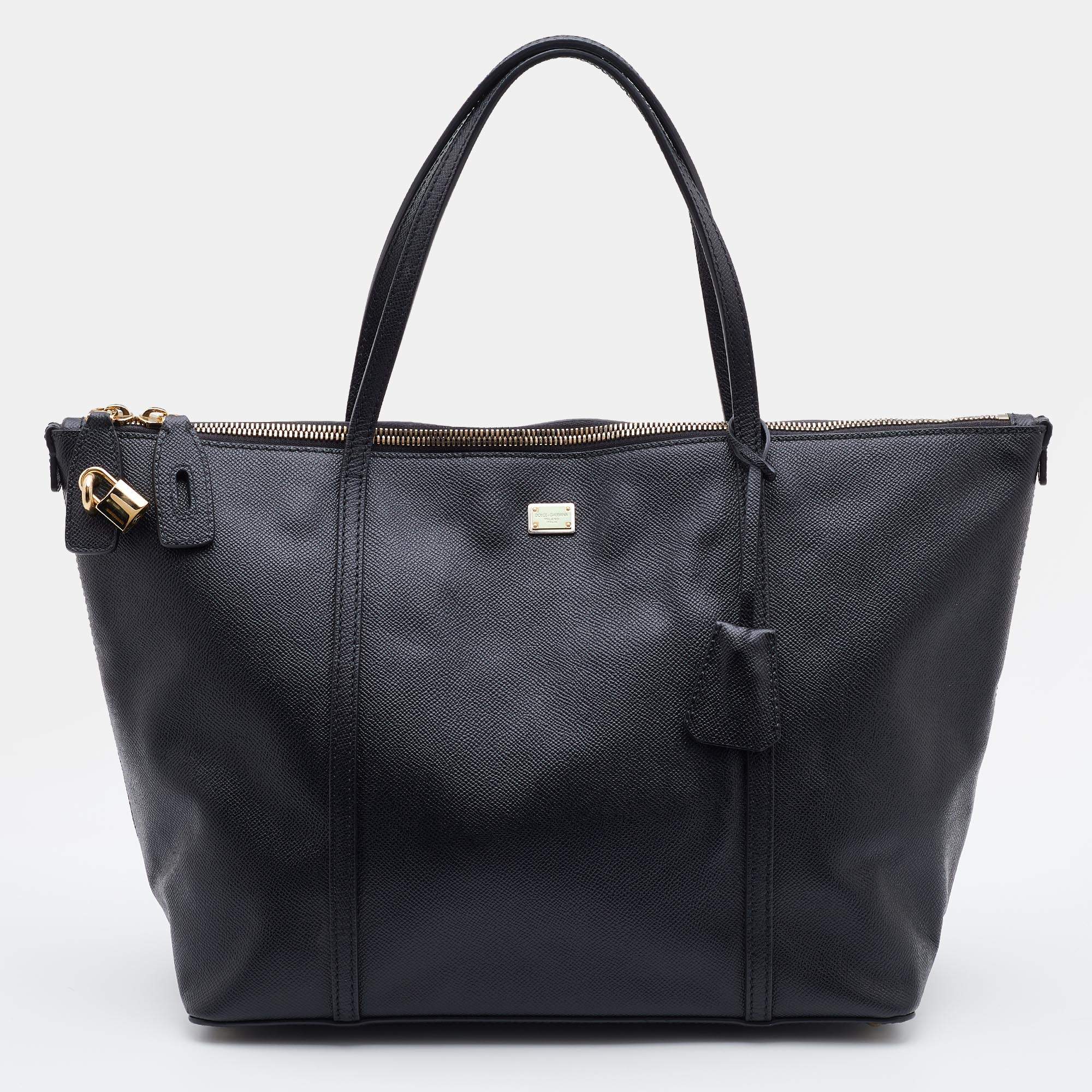 Pre Owned Dolce & Gabbana Black Leather Miss Escape Shopper Tote