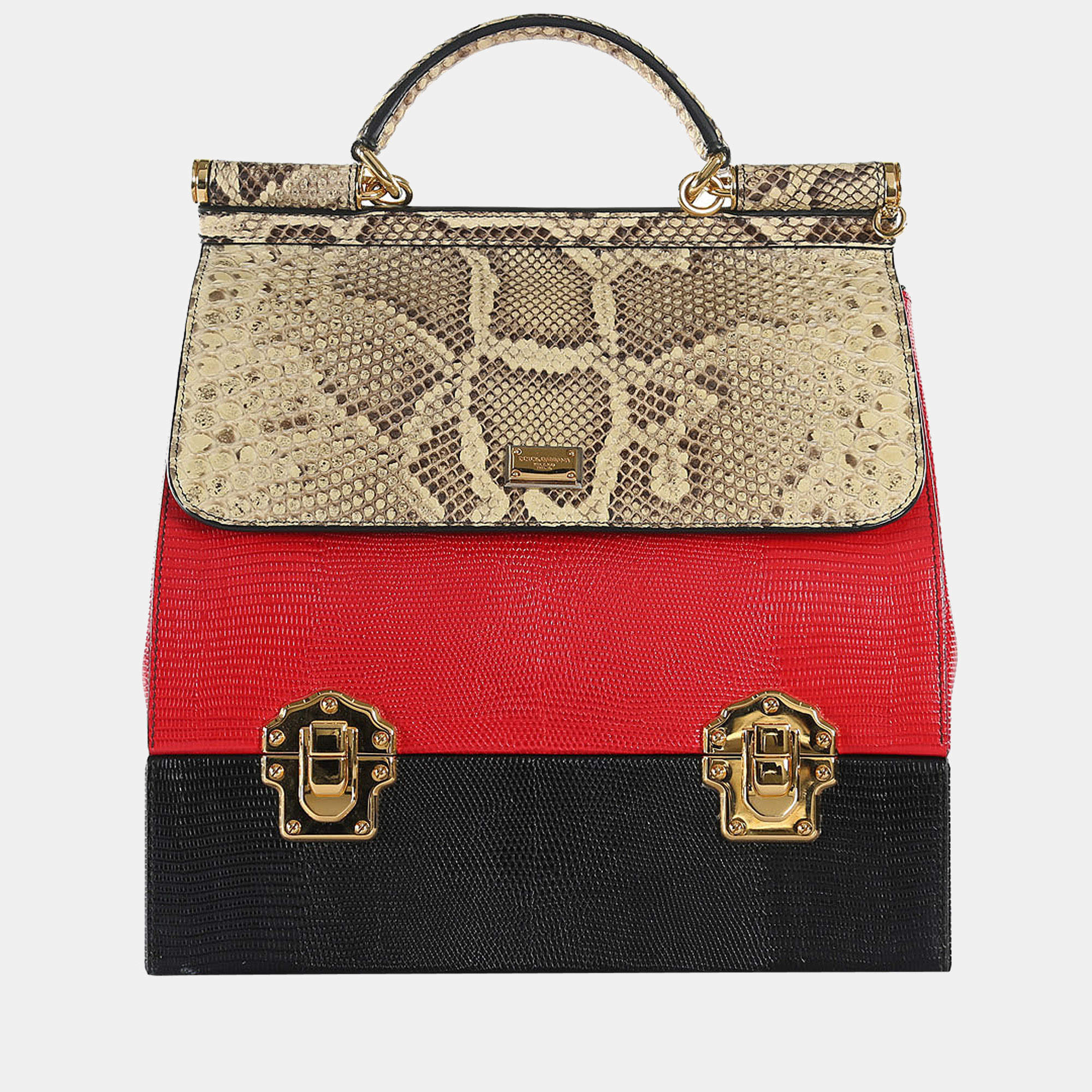 Dolce & Gabbana Red Leather and Snakeskin Medium Miss Sicily Top Handle Bag  Dolce & Gabbana