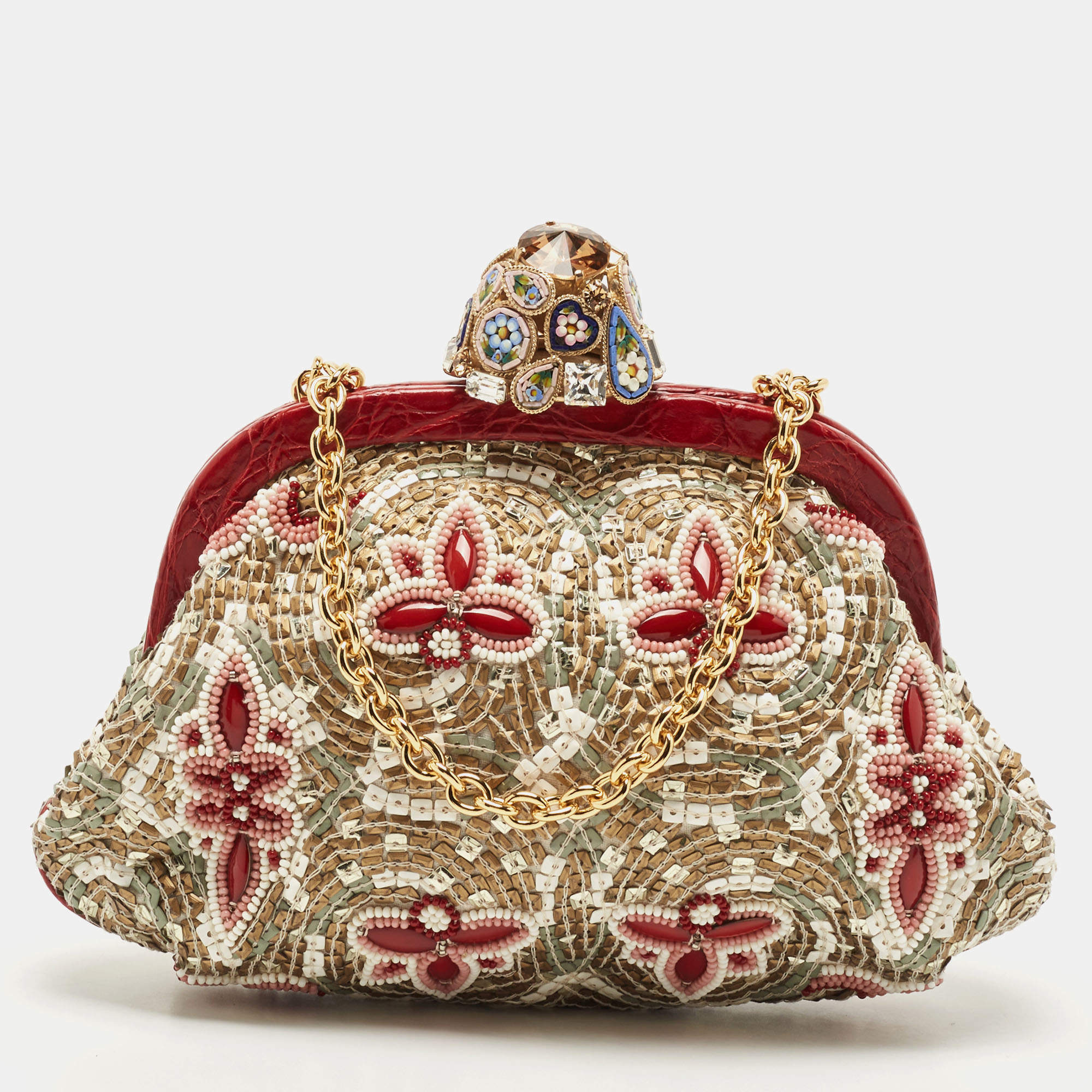 Dolce & Gabbana Multicolour Croc and Beads Mosaic Frame Chain Clutch