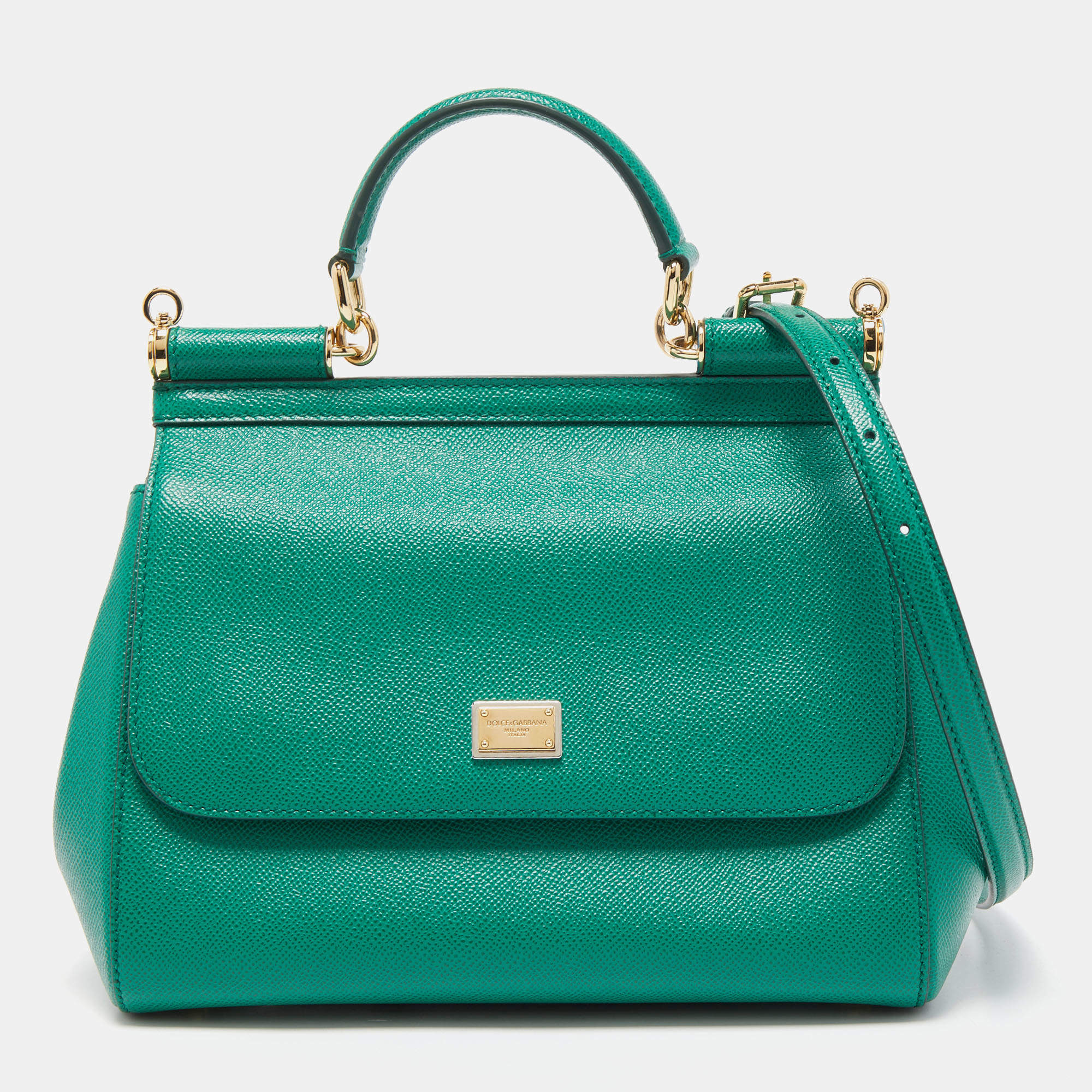 Pre Owned Dolce & Gabbana Green Leather Medium Miss Sicily Top Handle Bag
