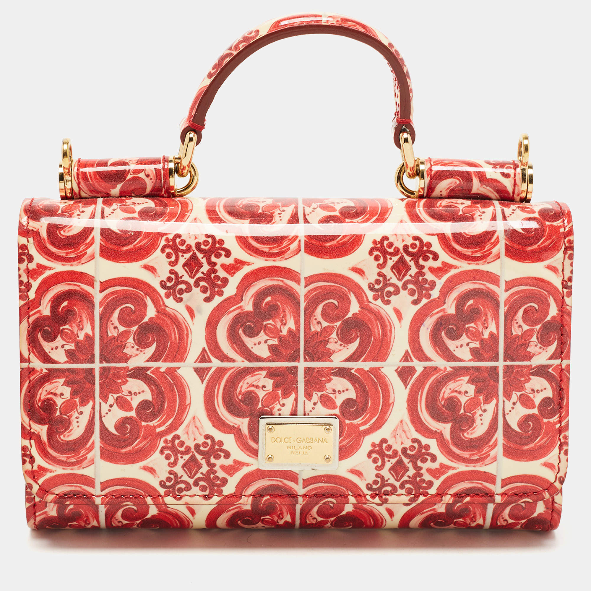 Pre Owned Dolce & Gabbana Red/Cream Majolica Print PVC Miss Sicily Von Wallet