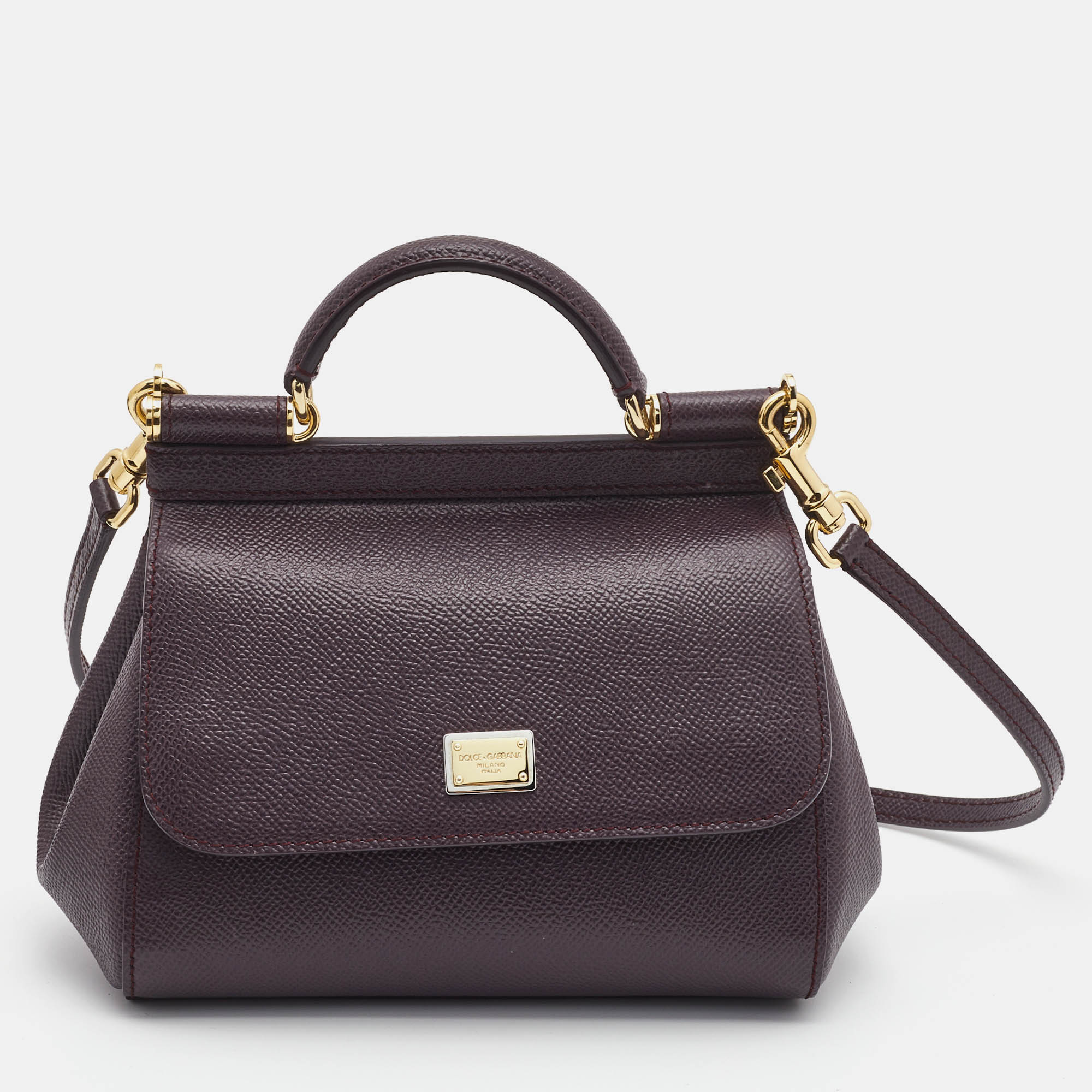 Pre Owned Dolce & Gabbana Purple Leather Mini Miss Sicily Top Handle Bag