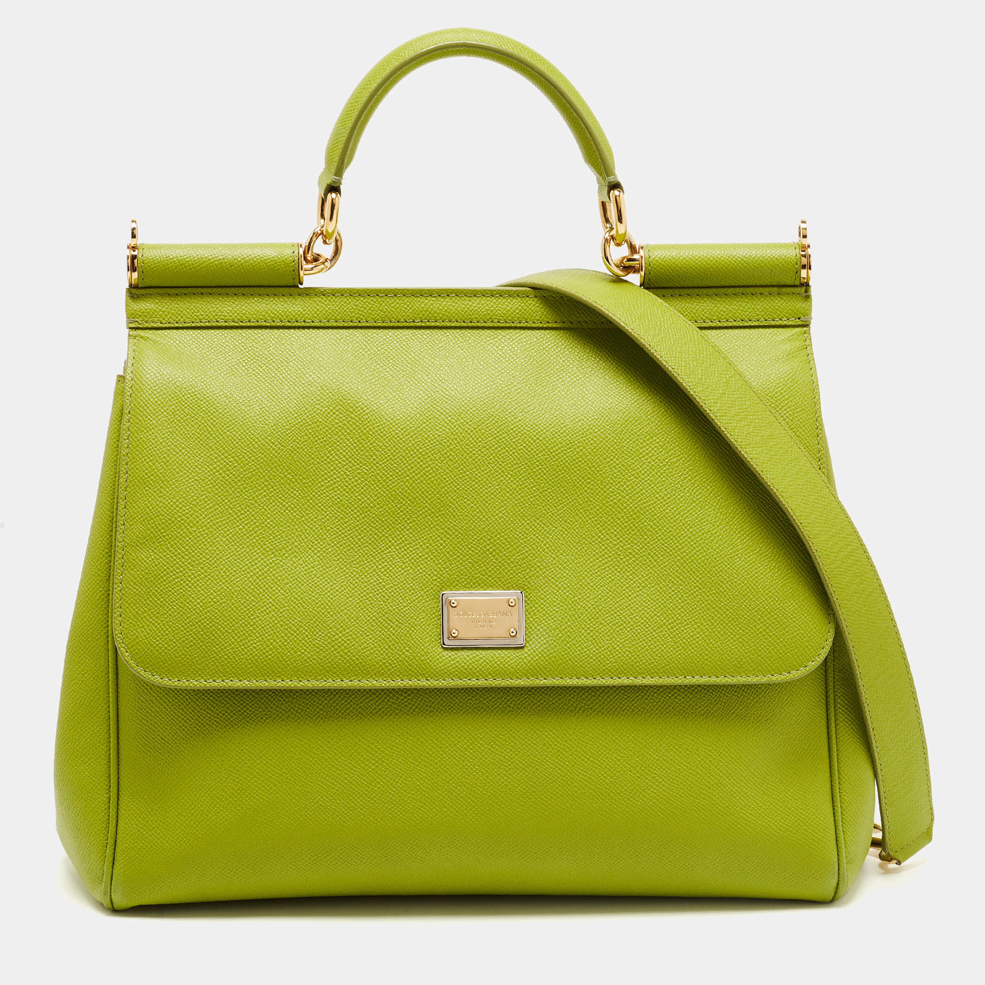 مملوكة مسبقًا Dolce & Gabbana Apple Green Leather Large Miss Sicily Top Handle Bag