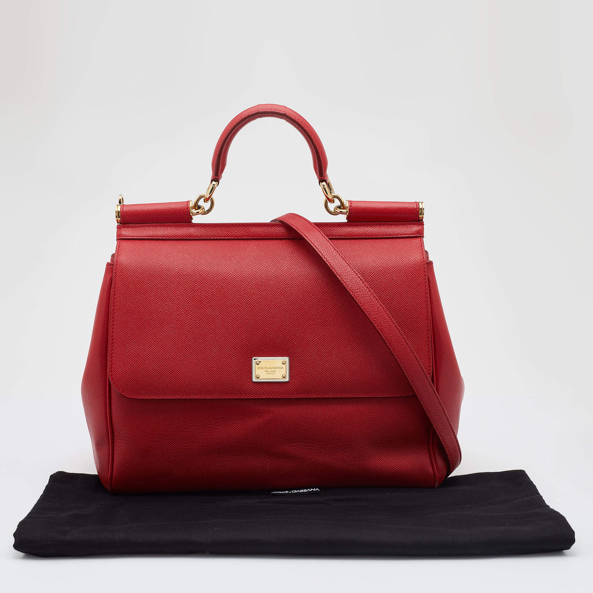 Dolce & Gabbana Red Leather Large Miss Sicily Top Handle Bag