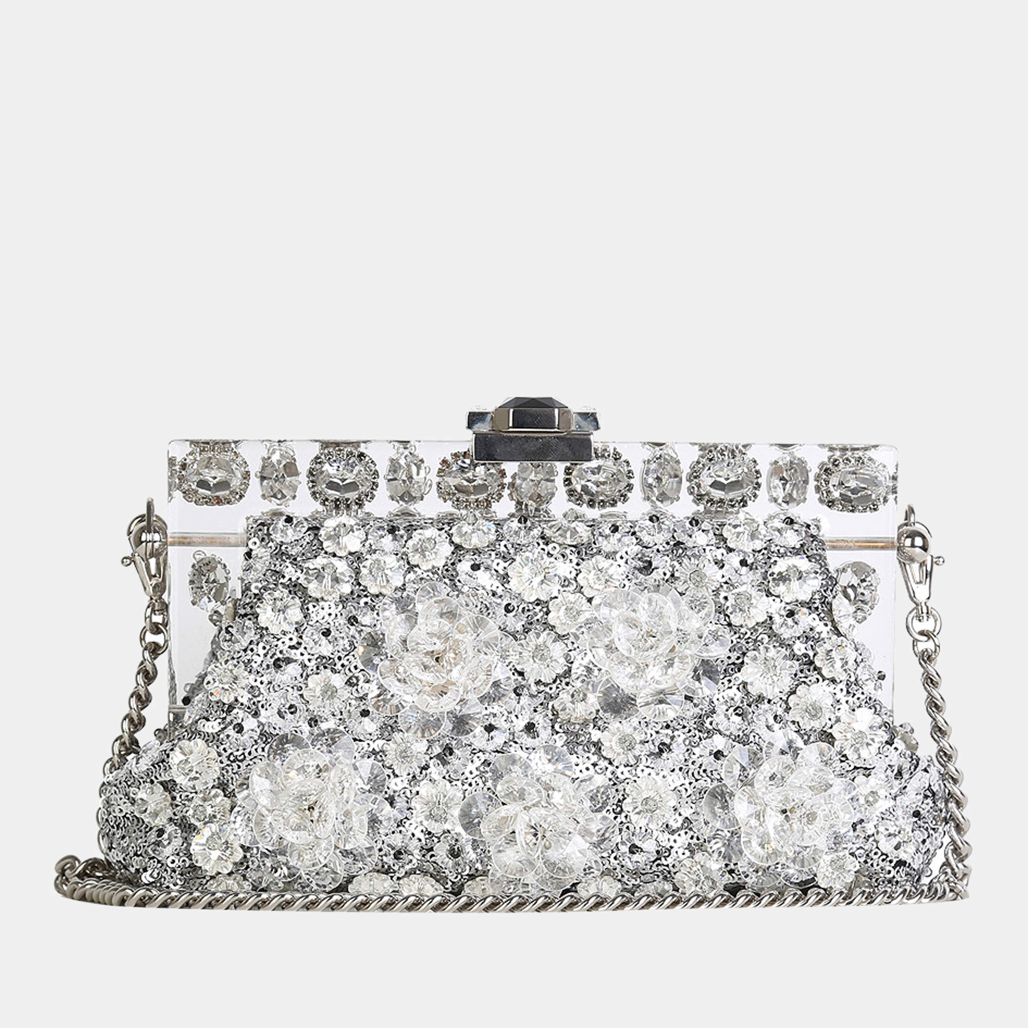 Dolce & Gabbana - Crystal Cage Clutch Bag Chain Necklace Silver