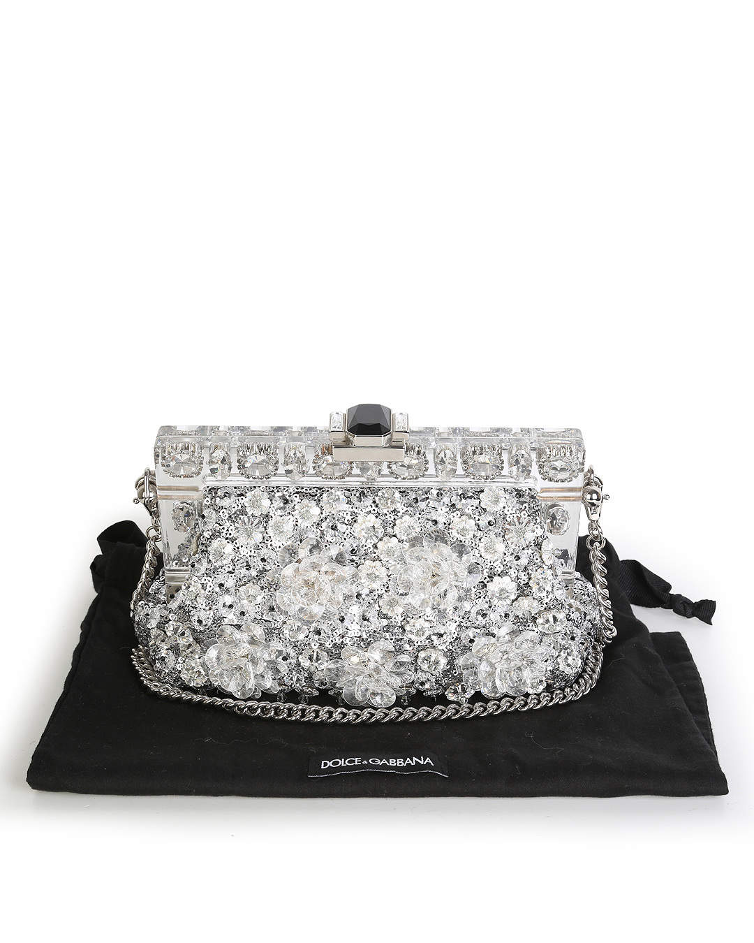 Dolce & Gabbana - Crystal Cage Clutch Bag Chain Necklace Silver