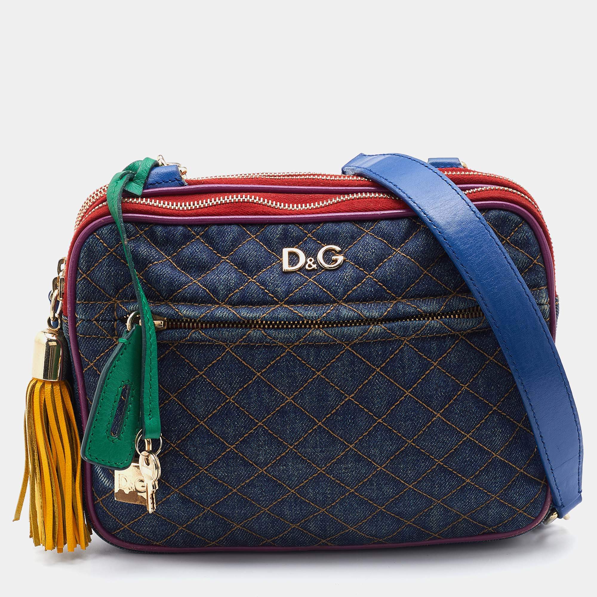 D&G Multicolor Denim and Leather Lilly Glam Shoulder Bag 