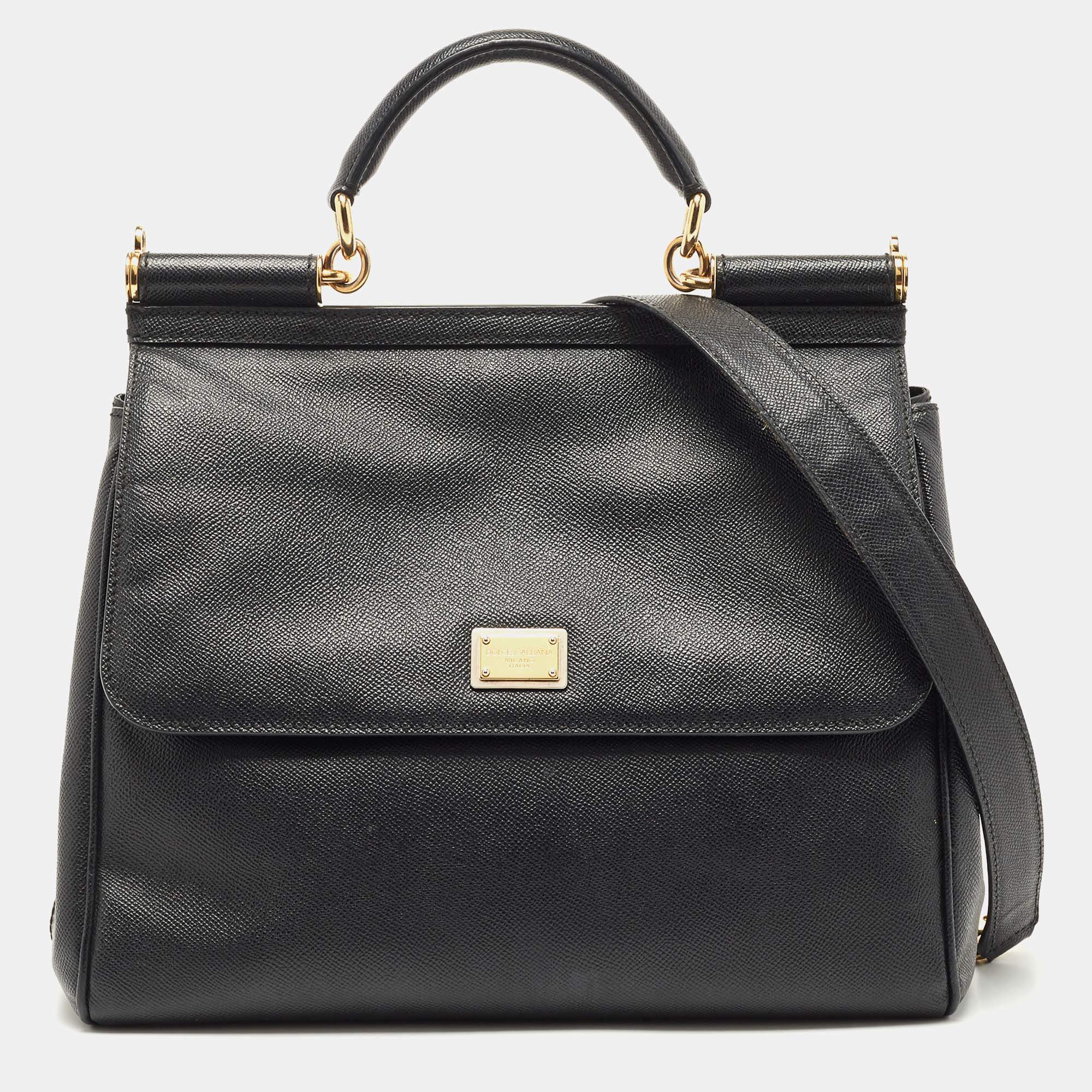 Pre Owned Dolce & Gabbana Black Leather Large Miss Sicily Top Handle Bag