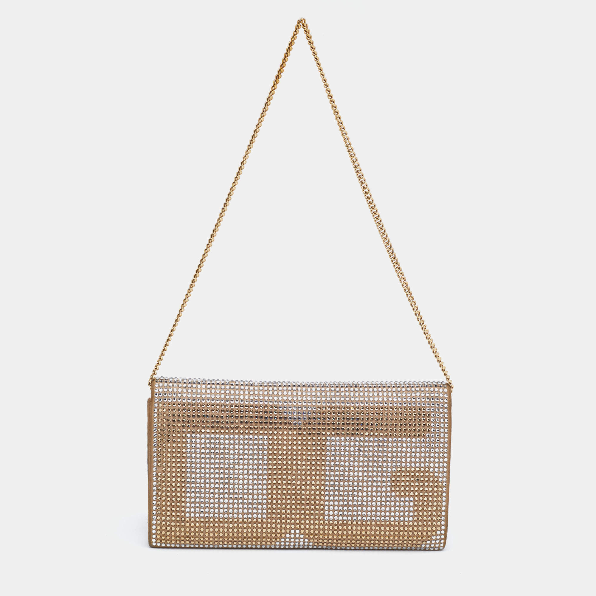 Pre Owned Dolce & Gabbana Gold/Silver Crystal Embellished and Watersnake Leather DG Chain Clutch