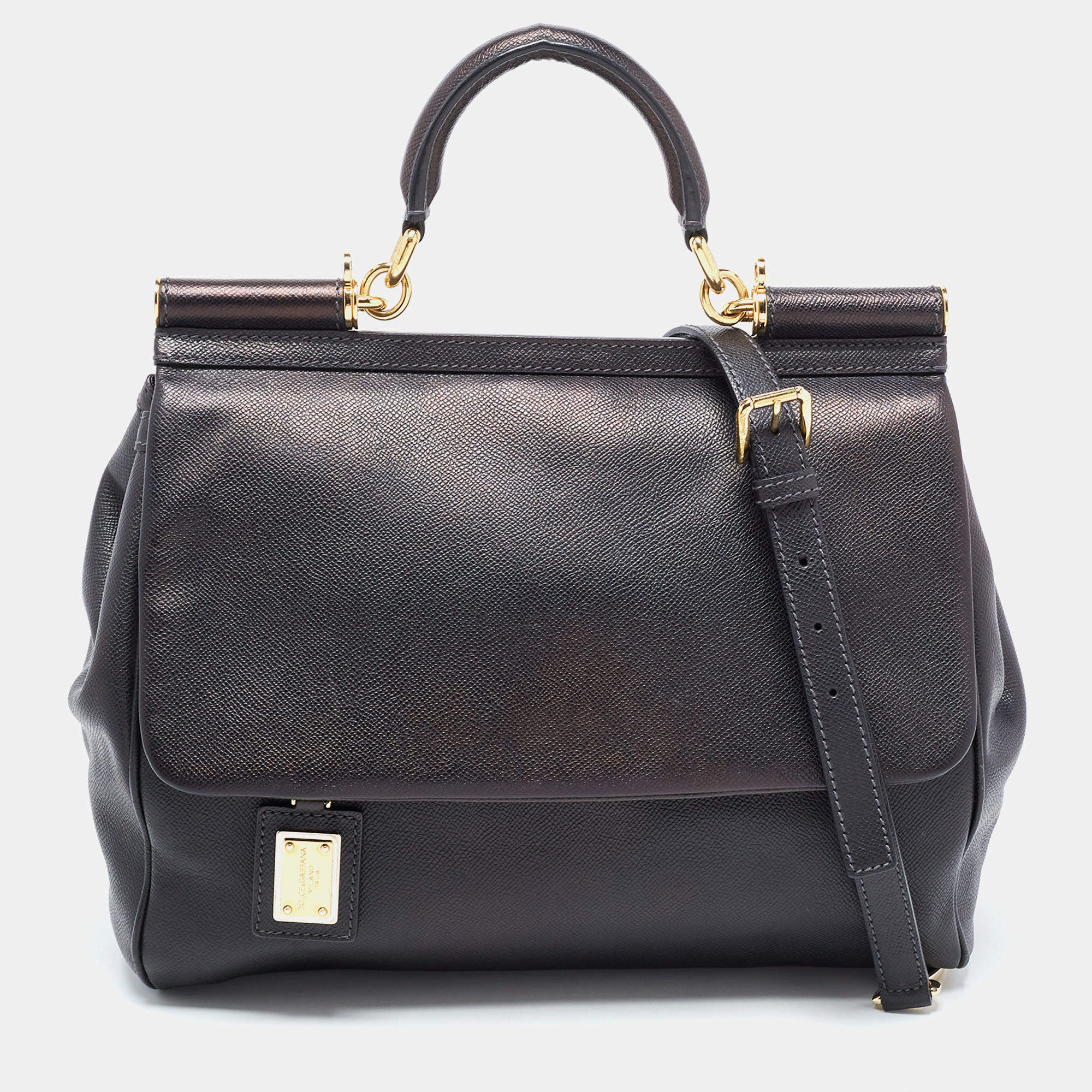 Pre Owned Dolce & Gabbana Black Leather Large Miss Sicily Top Handle Bag