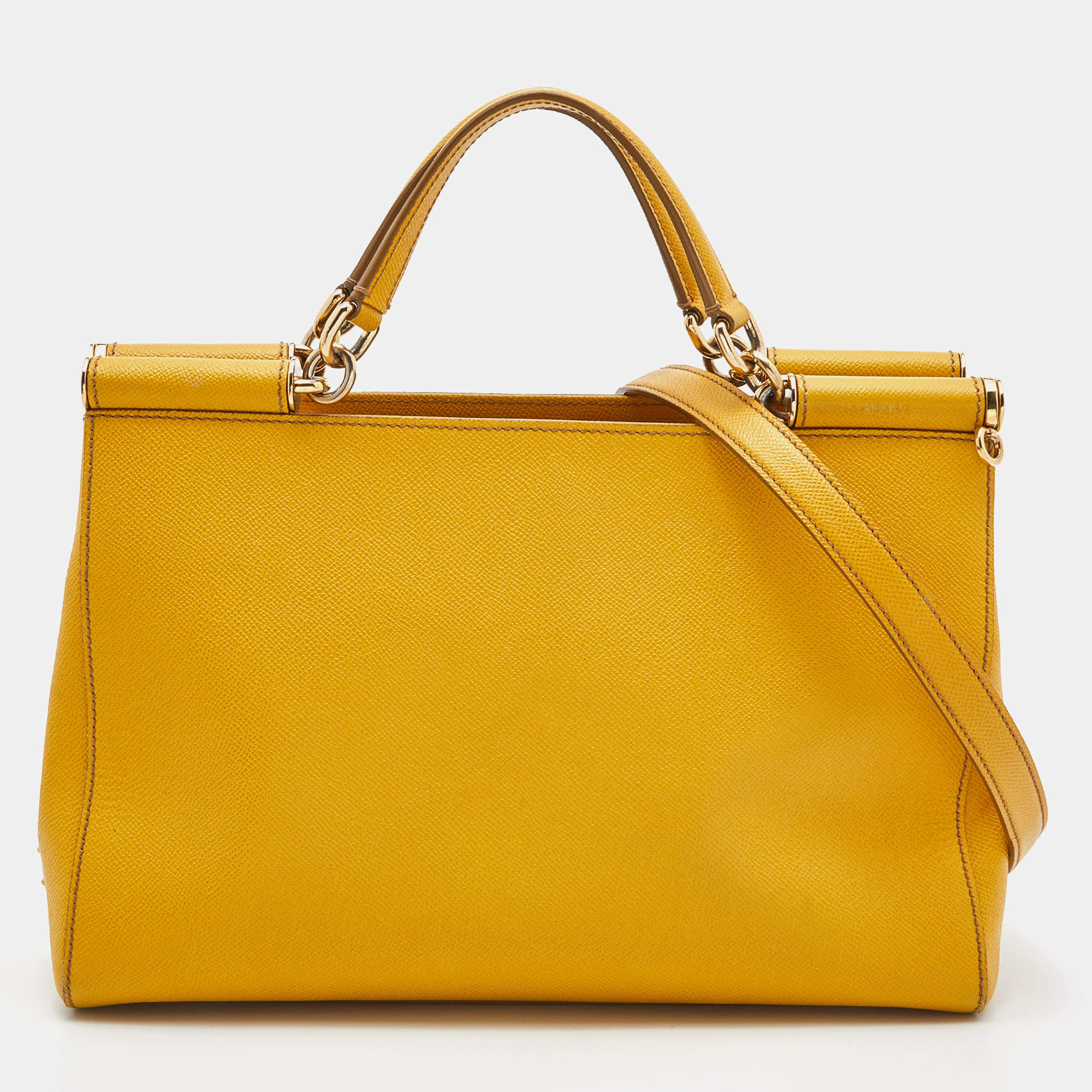 Pre Owned Dolce & Gabbana Yellow Leather Miss Sicily Shopper Tote