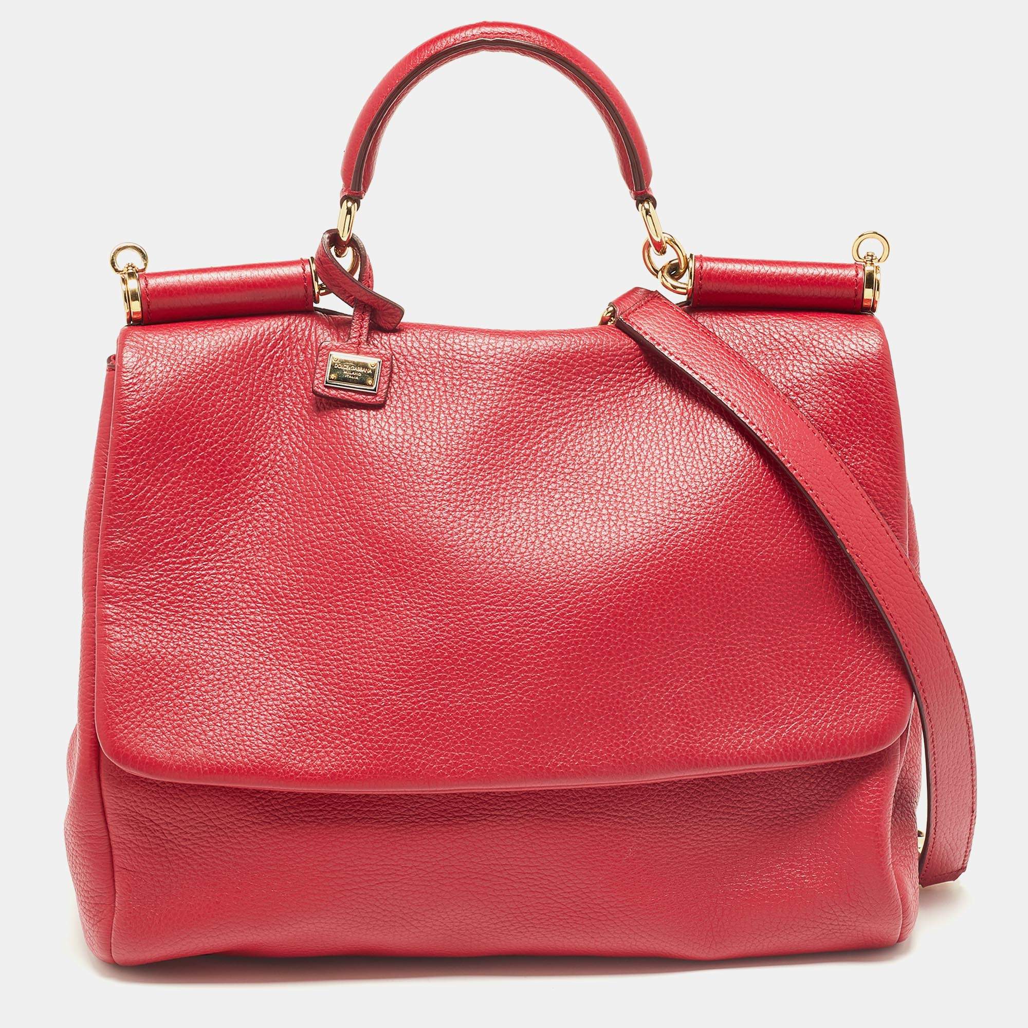 Pre Owned Dolce & Gabbana Red Leather Miss Sicily Top Handle Bag