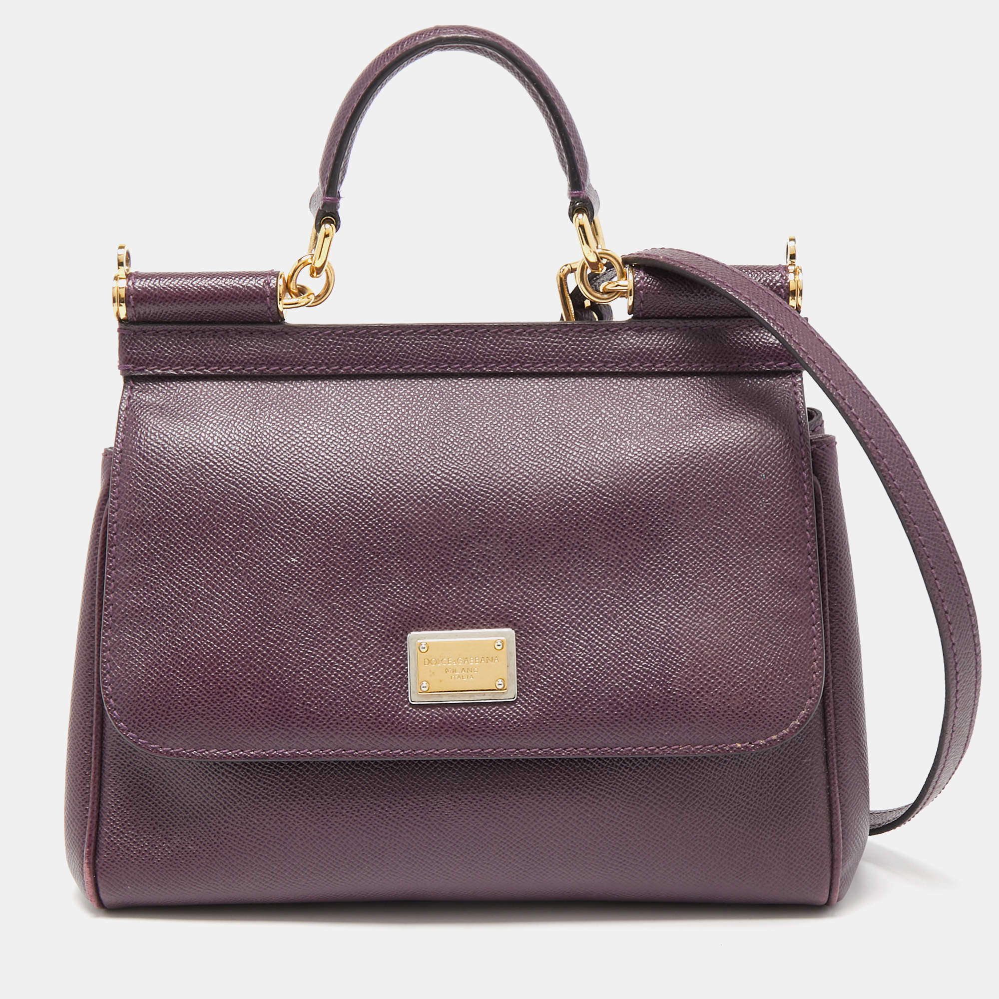 Pre Owned Dolce & Gabbana Purple Leather Medium Miss Sicily Top Handle Bag