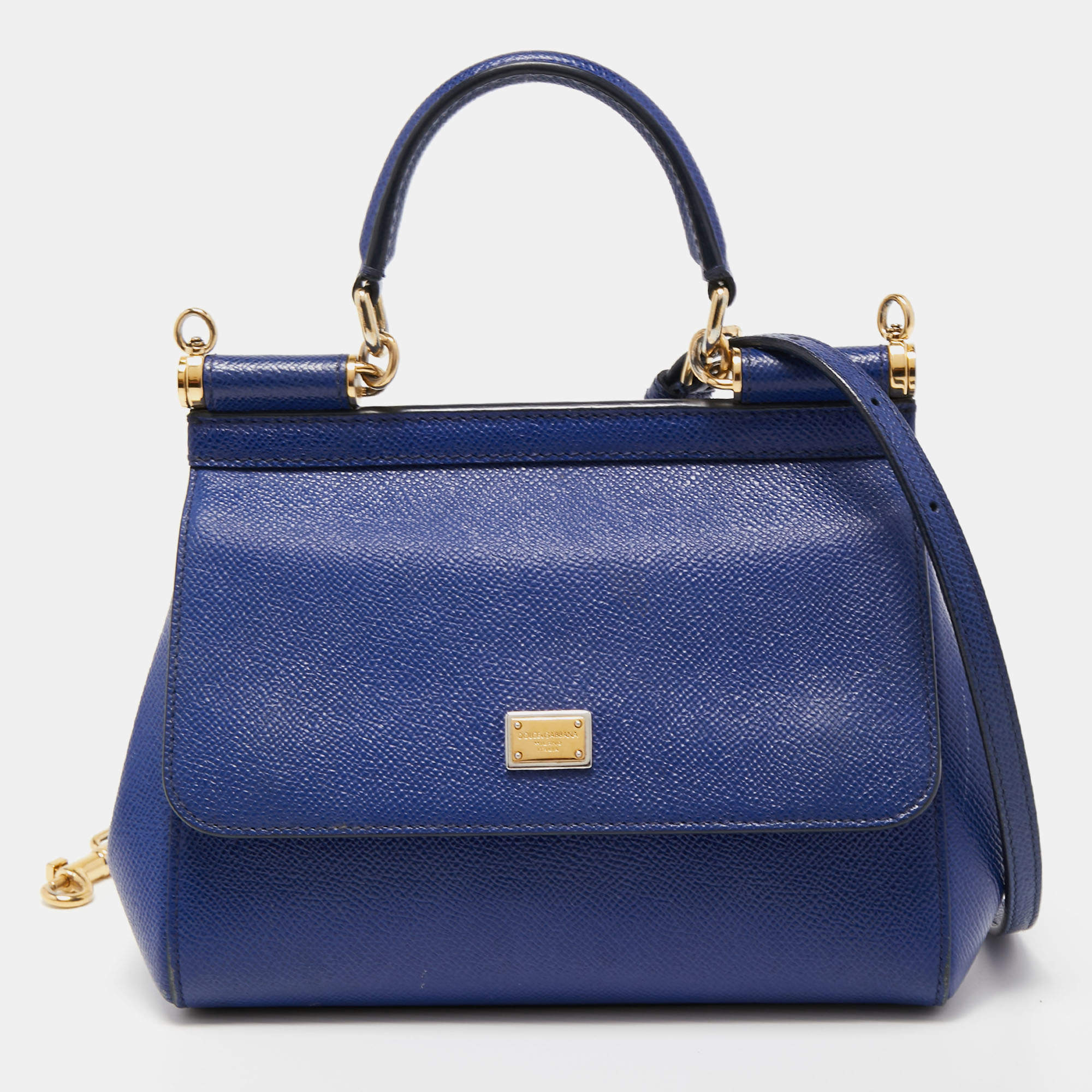 Pre Owned Dolce & Gabbana Blue Leather Small Miss Sicily Top Handle Bag