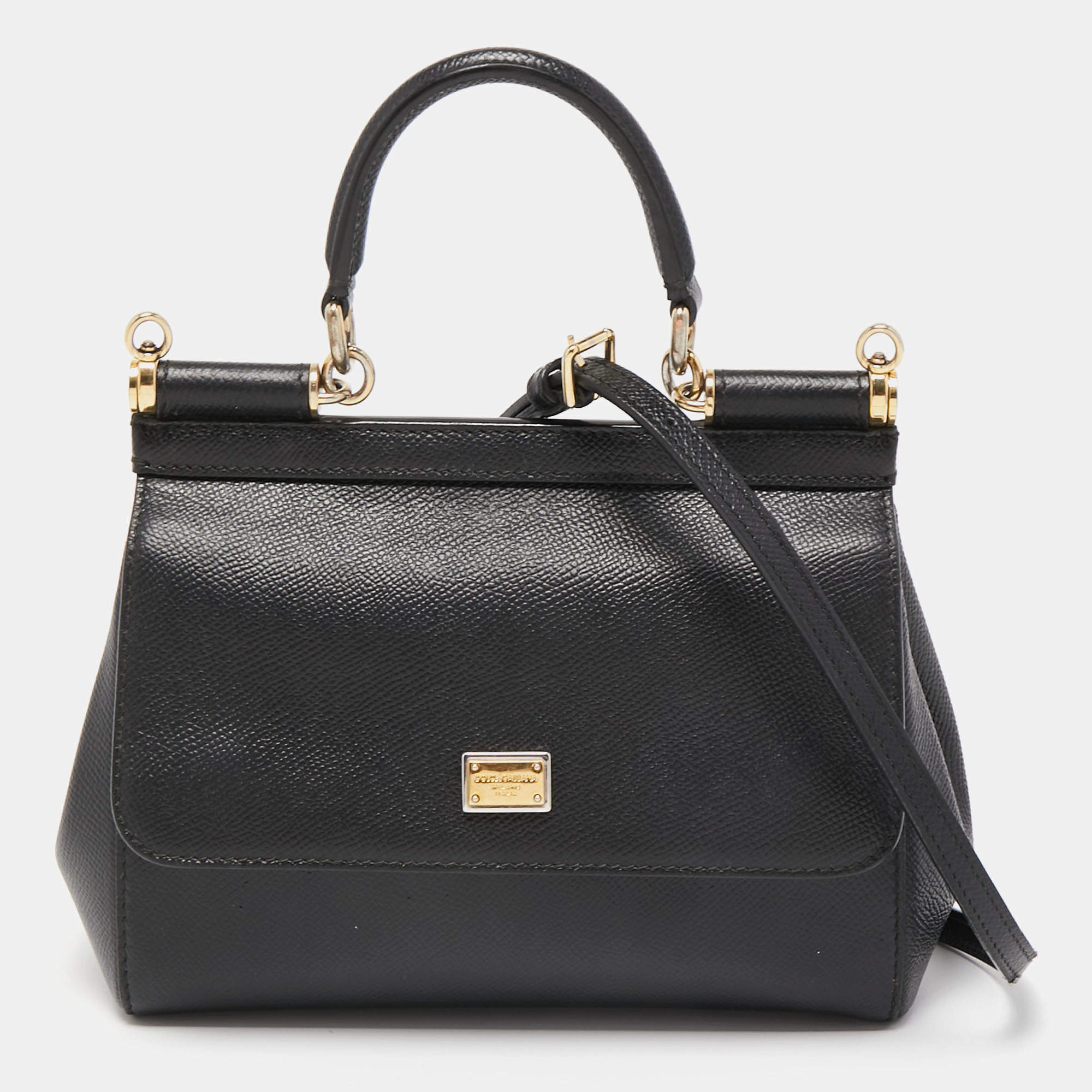 Pre Owned Dolce & Gabbana Black Leather Small Miss Sicily Top Handle Bag