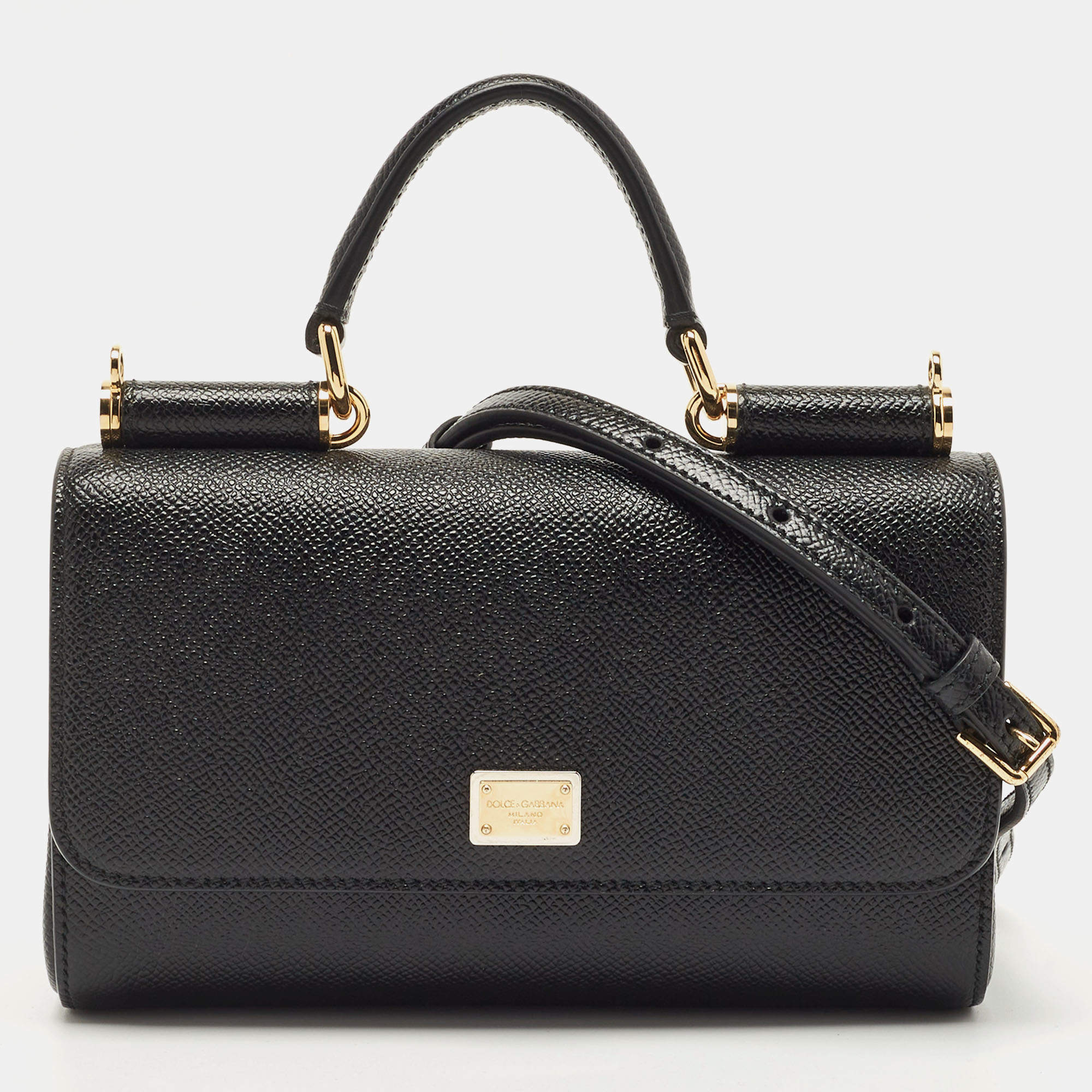 Pre Owned Dolce & Gabbana Black Leather Mini Miss Sicily Top Handle Bag