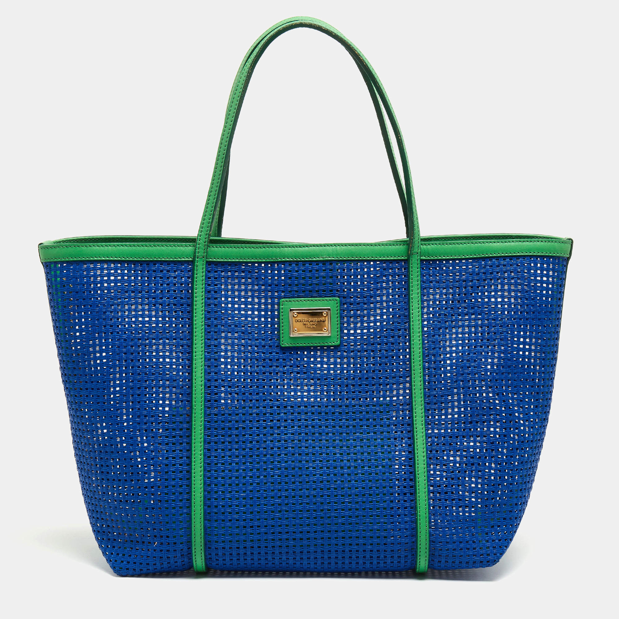 Pre Owned Dolce & Gabbana Green/Blue Perforated Leather Shopper Tote