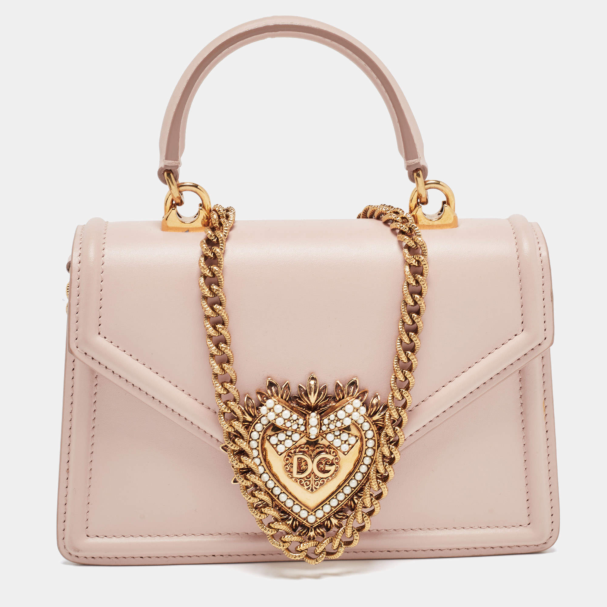 Pre Owned Dolce & Gabbana Pink Leather Small Devotion Top Handle Bag