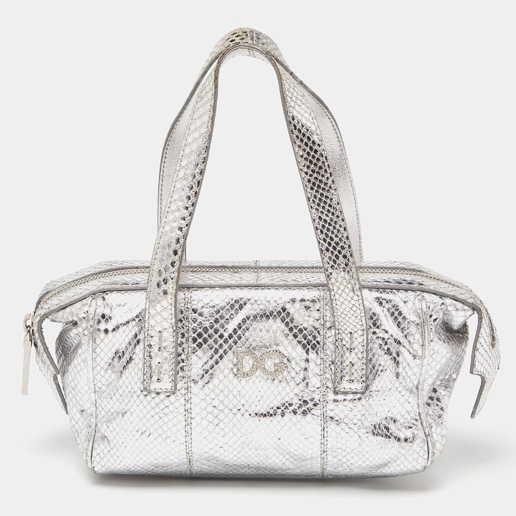 Pre Owned Dolce & Gabbana Silver Watersnake Leather Baguette Bag