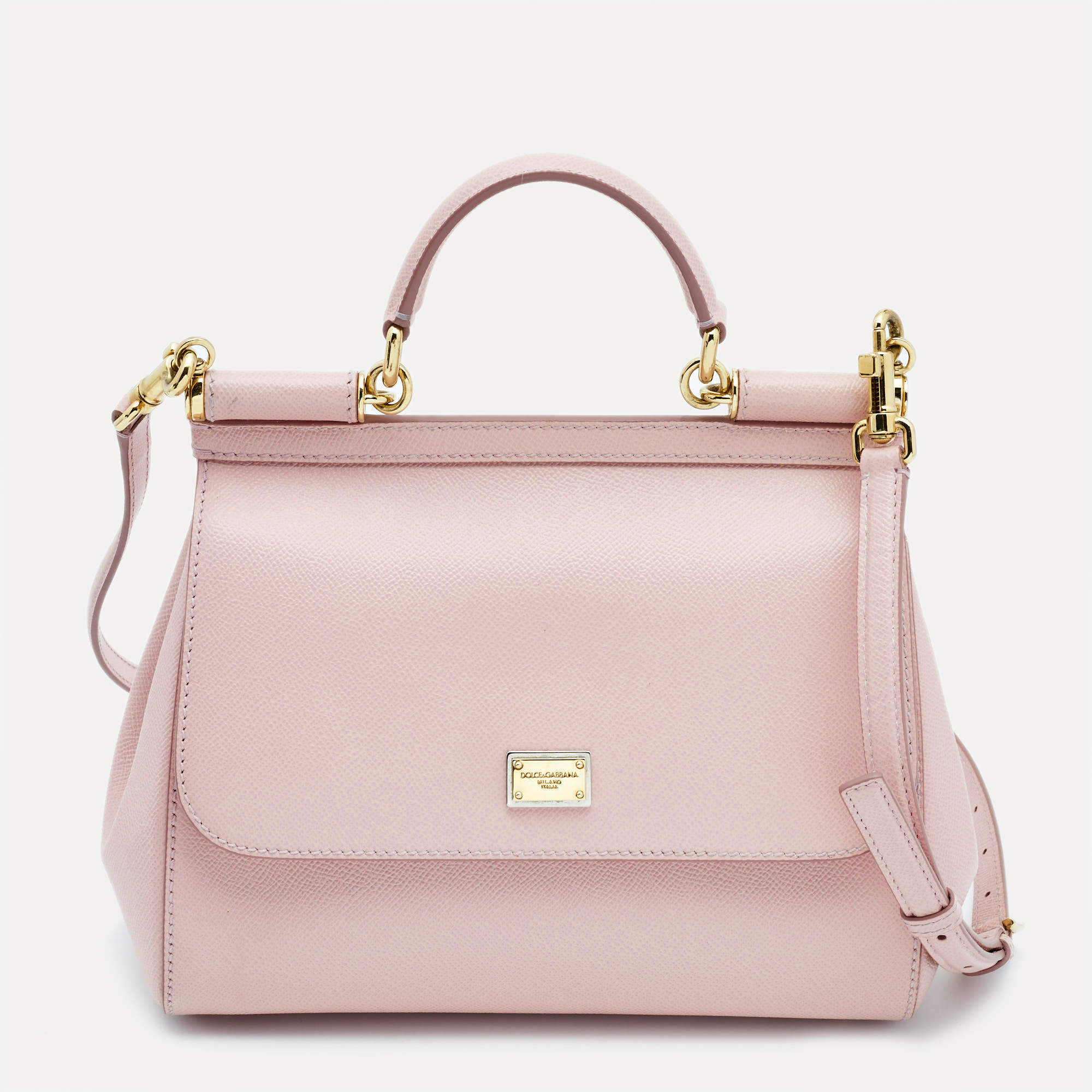 Pre Owned Dolce & Gabbana Pink Leather Medium Miss Sicily Top Handle Bag