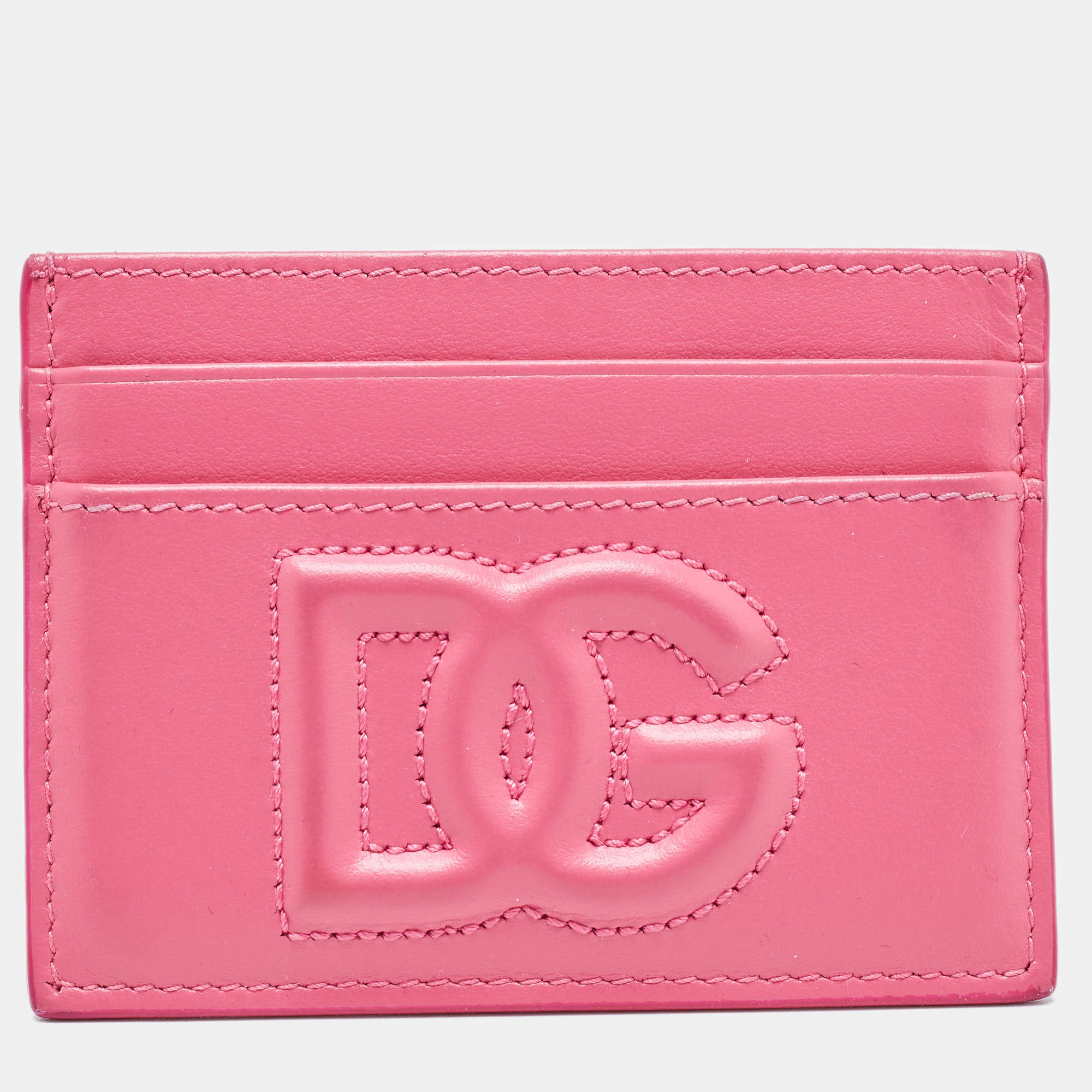 Pre Owned Dolce & Gabbana Pink Leather DG Logo Card Holder