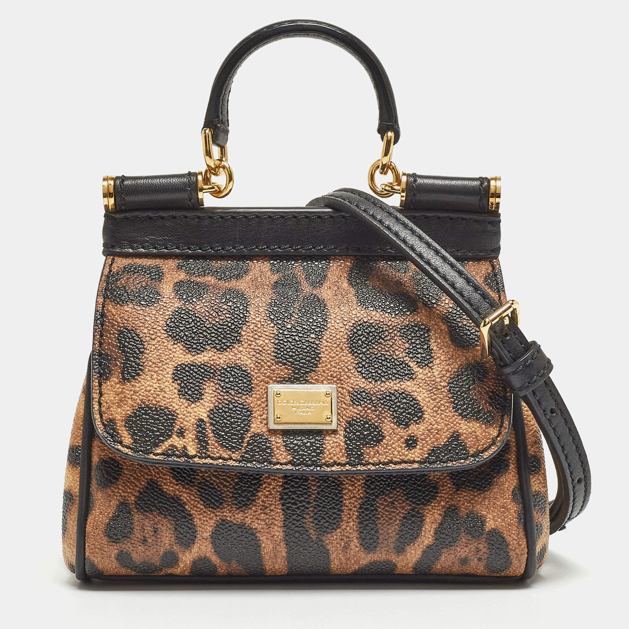 Pre Owned Dolce & Gabbana Beige/Black Coated Canvas and Leather Micro Miss Sicily Top Handle Bag