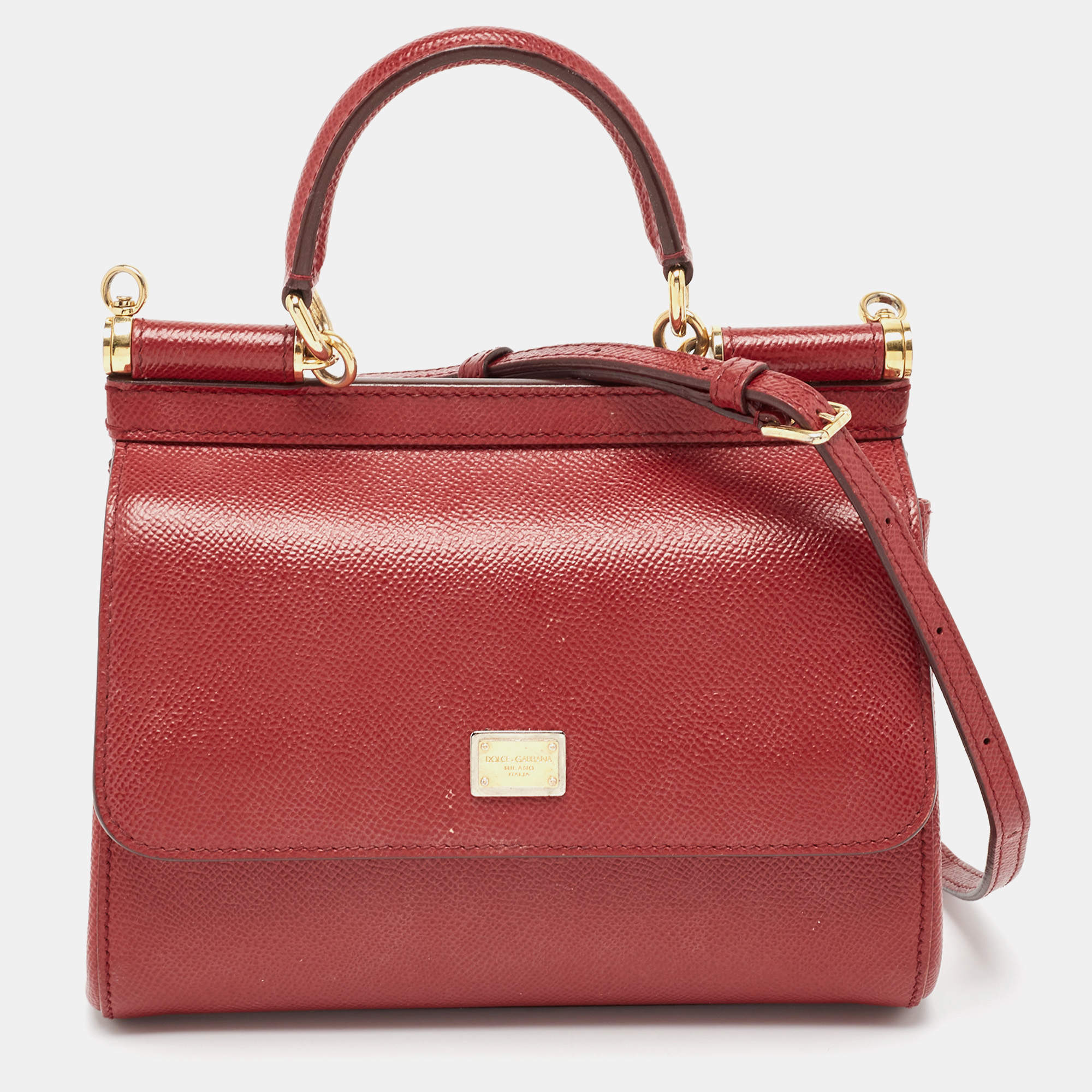 مملوكة مسبقًا Dolce & Gabbana Dark Red Leather Small Miss Sicily Top Handle Bag