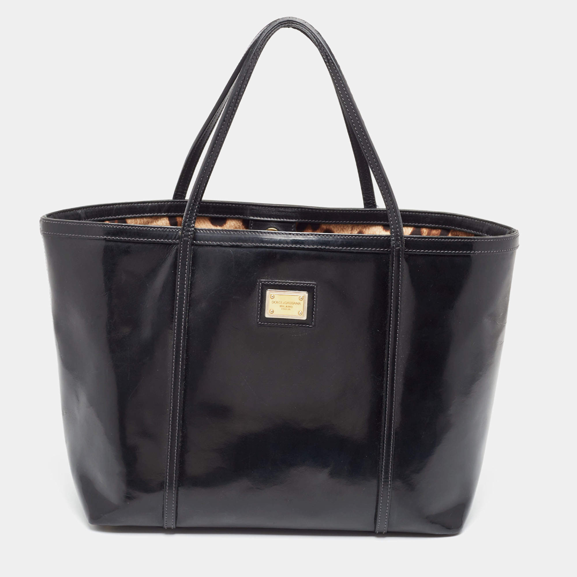 Pre Owned Dolce & Gabbana Black Patent Leather Miss Escape Tote