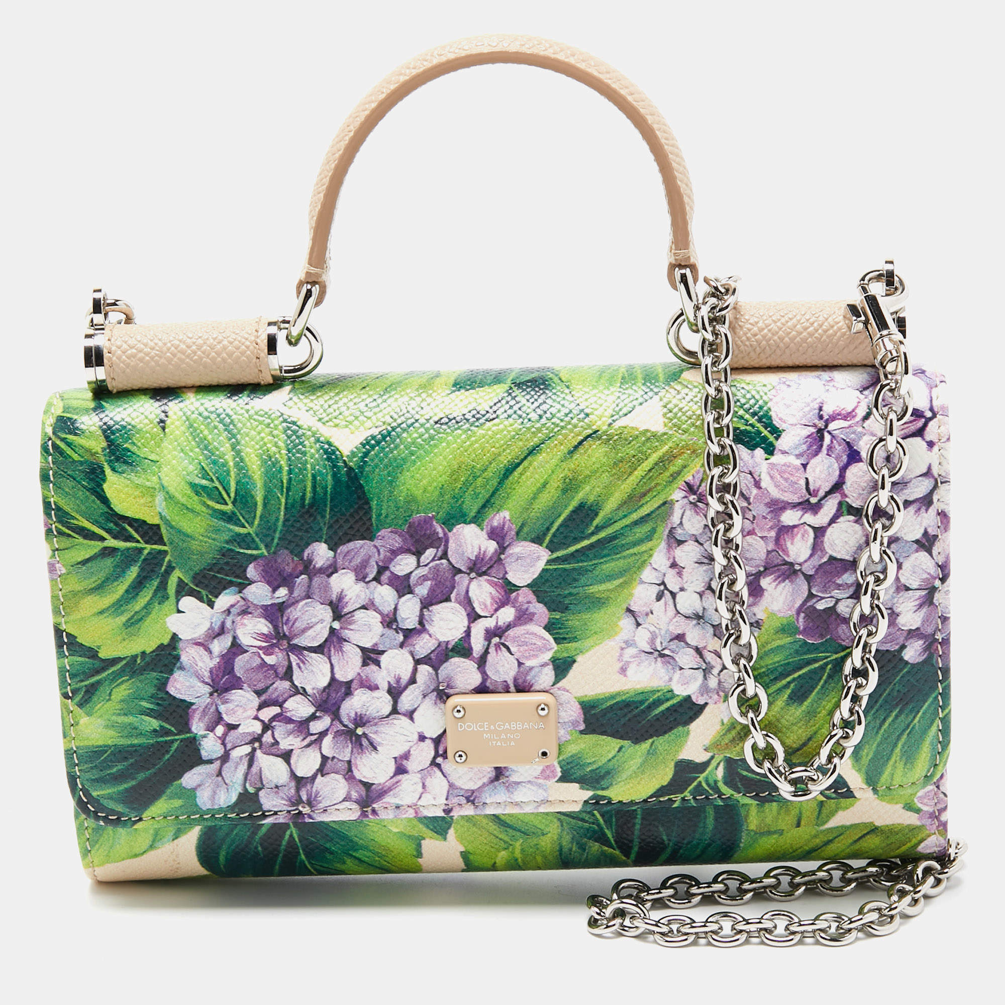 Pre Owned Dolce & Gabbana Multicolor Floral Print Leather Miss Sicily Von Wallet on Chain