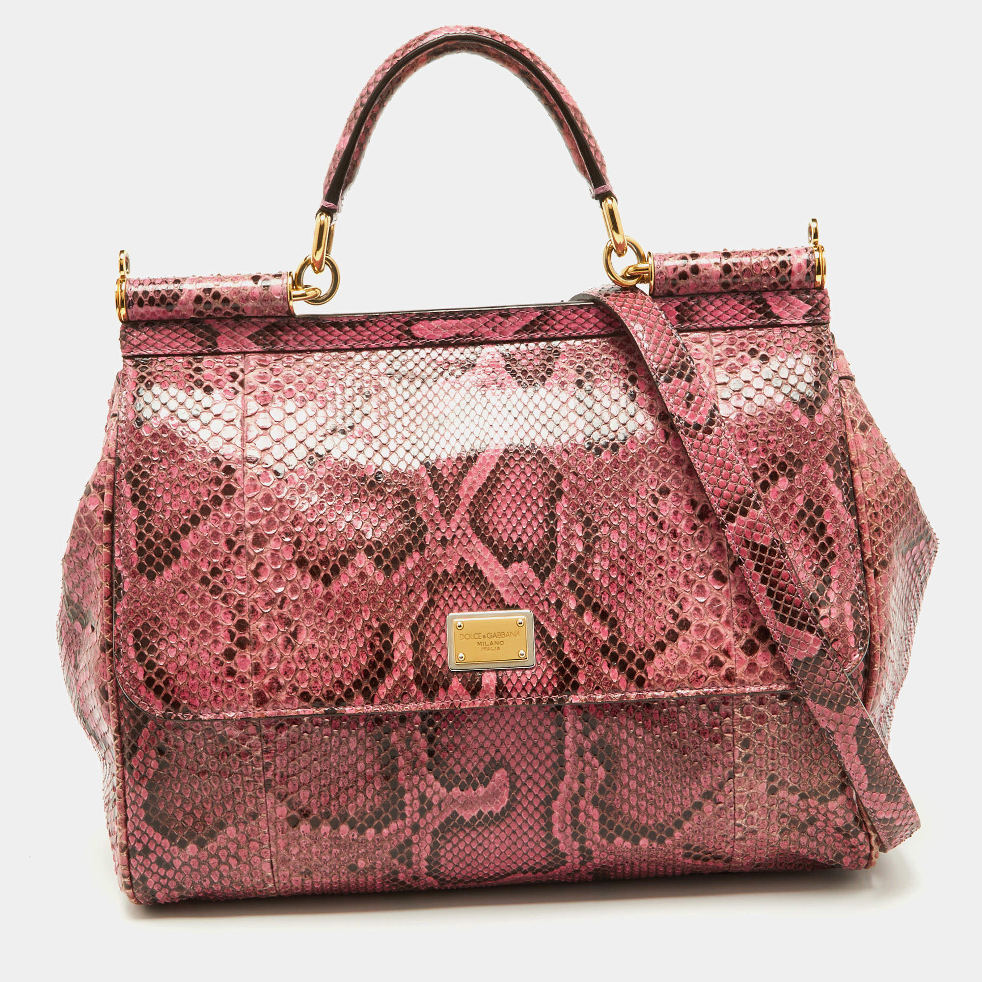 Pre Owned حقيبة دولتشي أند غابانا مي س سيسيلي جلد ثعبان رصاصي يد علوية كبيرة