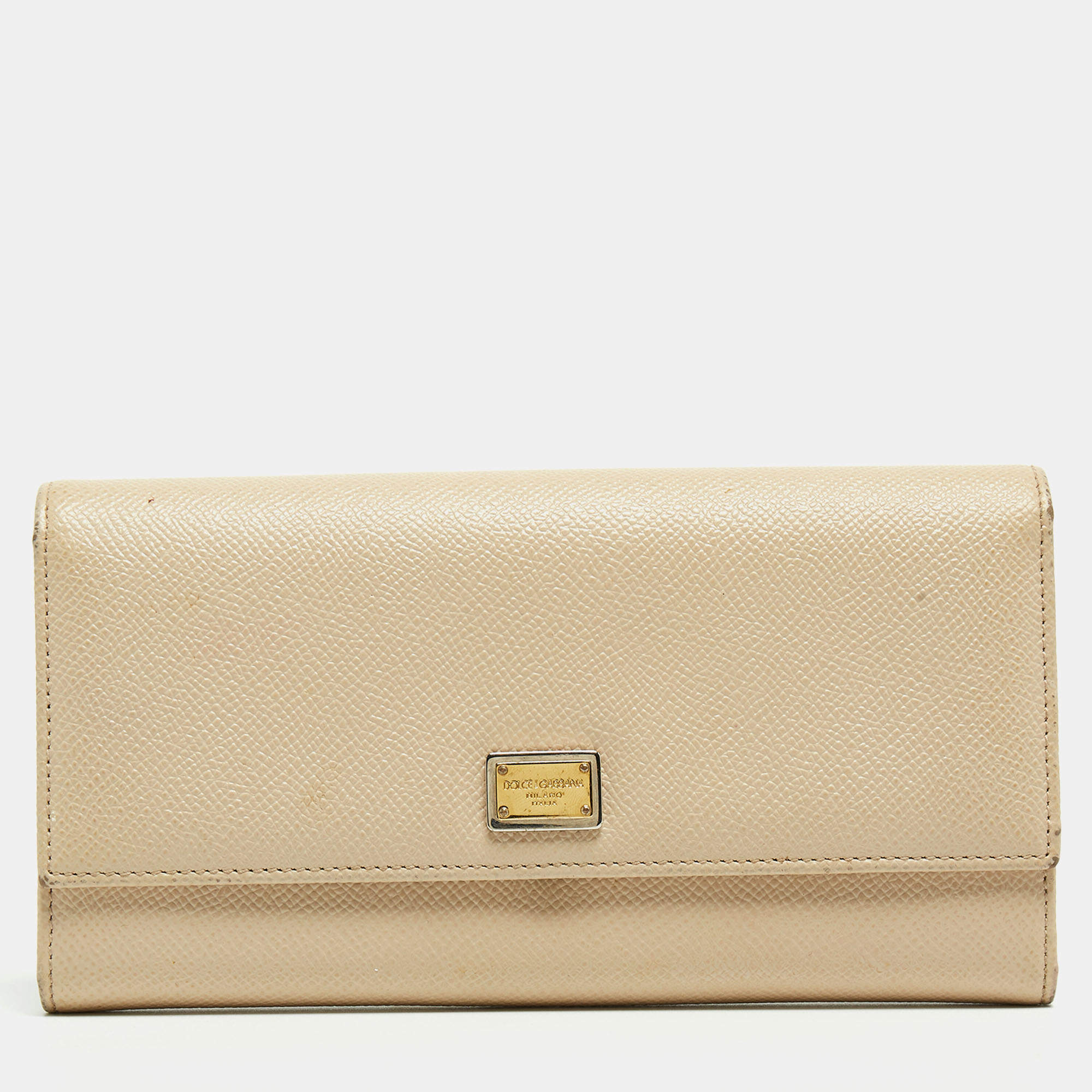 Dolce & Gabbana Beige Leather Dauphine Flap Continental Wallet