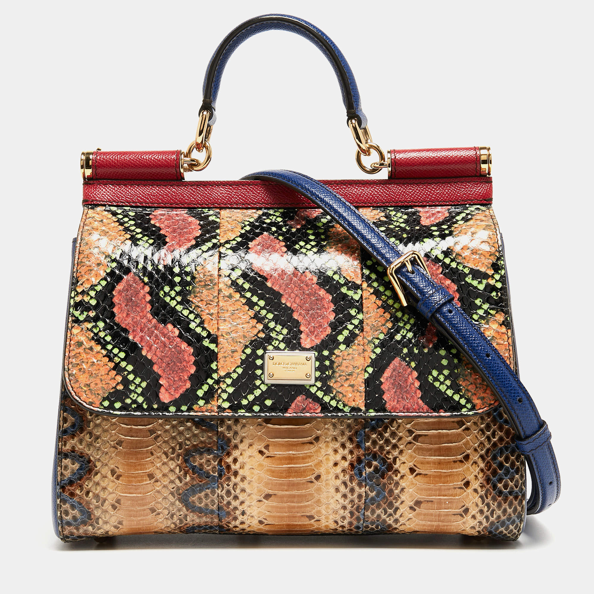 Pre Owned Dolce & Gabbana Multicolor Python Leather Medium Miss Sicily Top Handle Bag