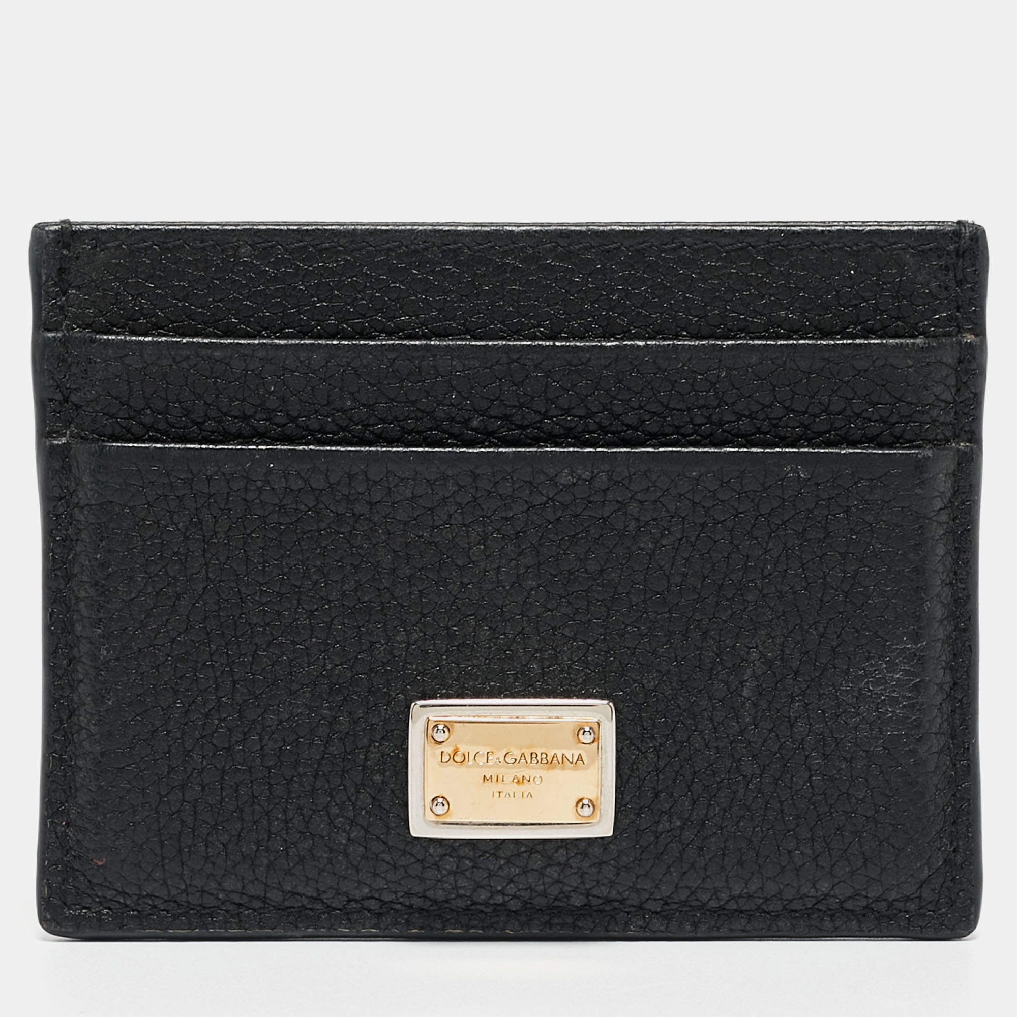 Pre Owned Dolce & Gabbana Black Leather Logo Card Holder   