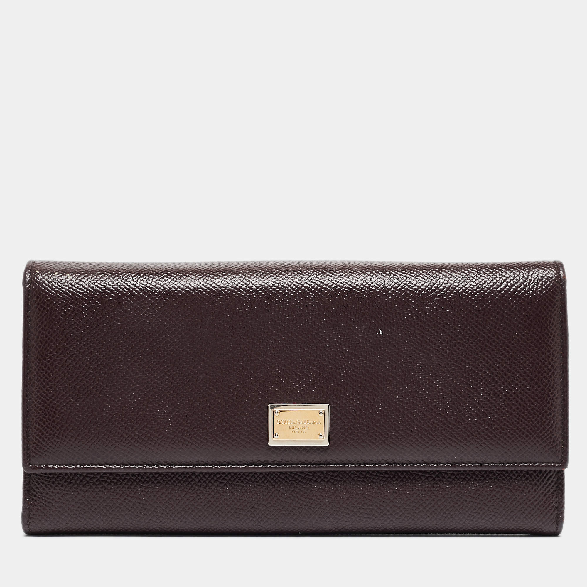 Pre Owned Dolce & Gabbana Dark Brown Leather Dauphine Flap Continental Wallet