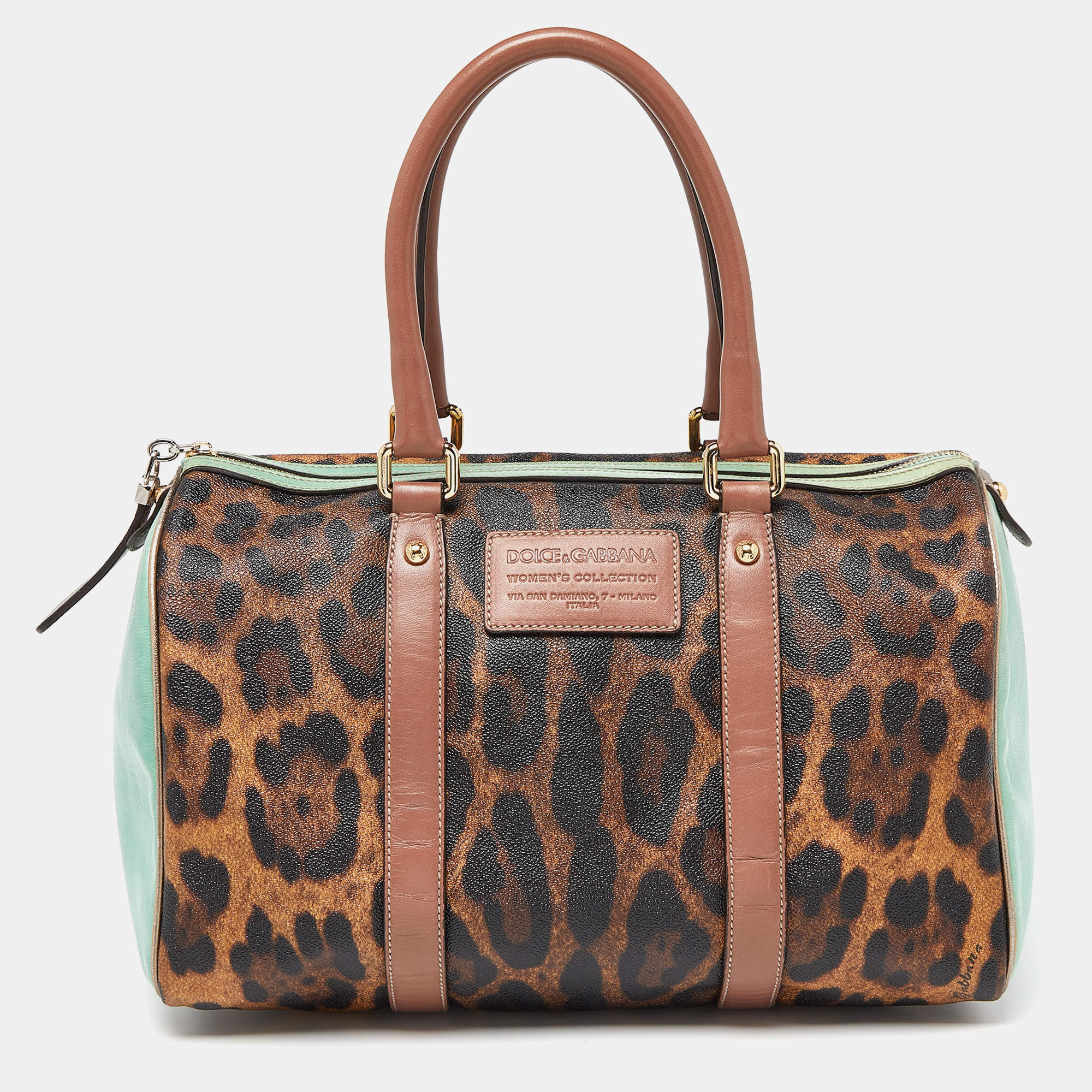 Pre Owned Dolce & Gabbana Multicolor Leopard Coated Canvas and Leather Miss Escape Boston Bag