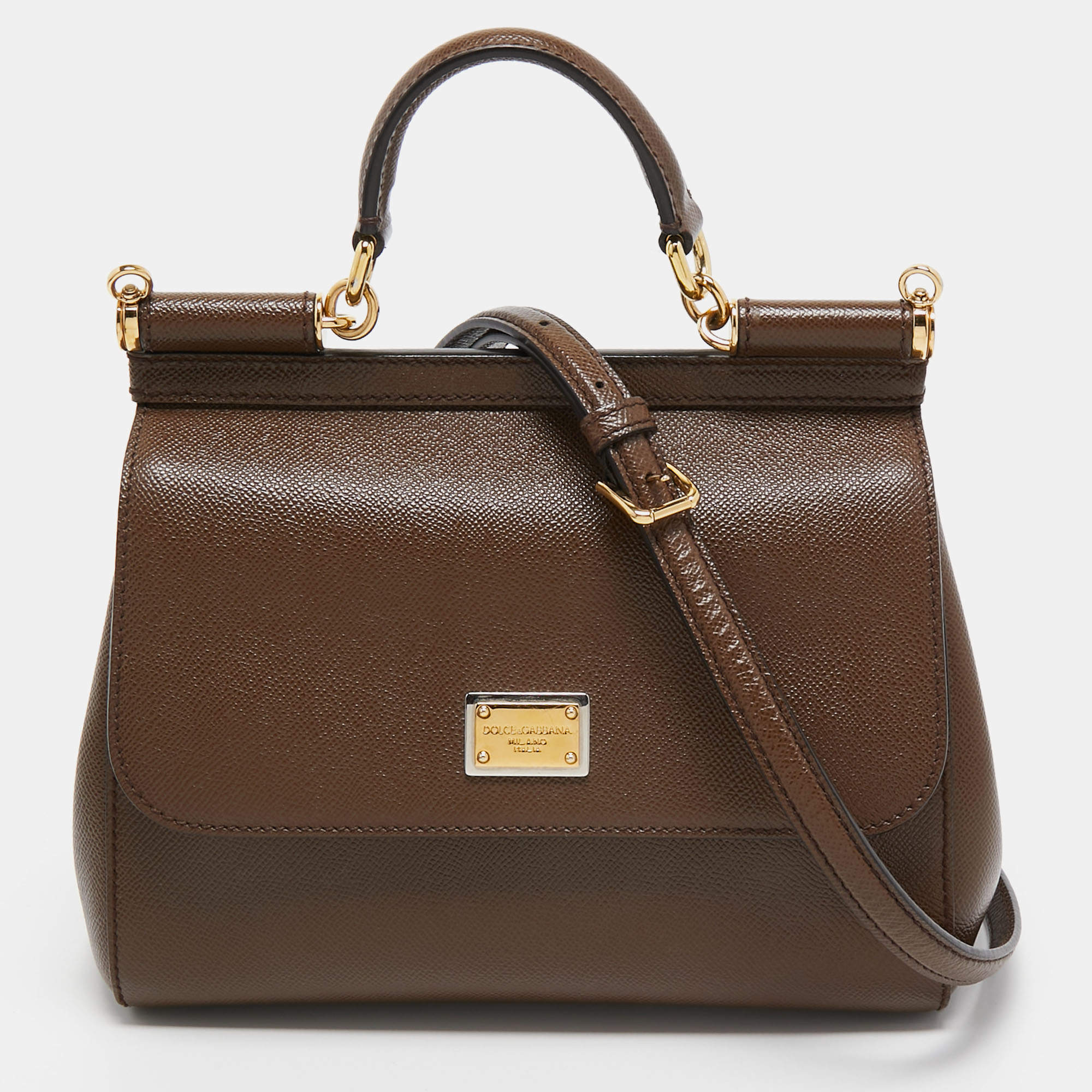 مملوكة مسبقًا Dolce & Gabbana Brown Leather Medium Miss Sicily Top Handle Bag