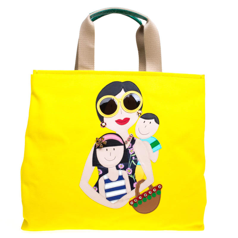 Dolce & Gabbana Yellow Canvas and Leather Maria Shopper Tote 