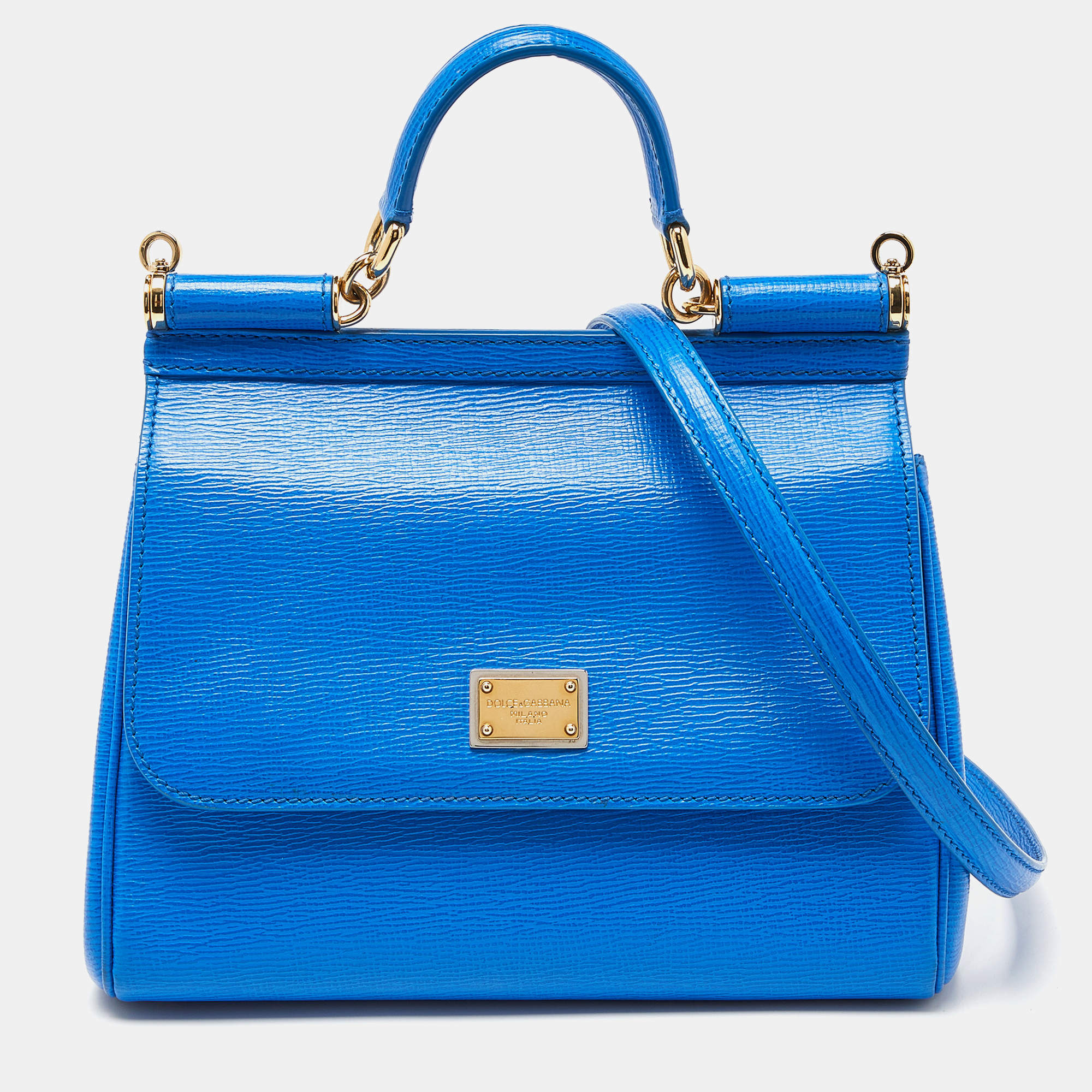 Pre Owned Dolce & Gabbana Blue Leather Medium Miss Sicily Top Handle Bag
