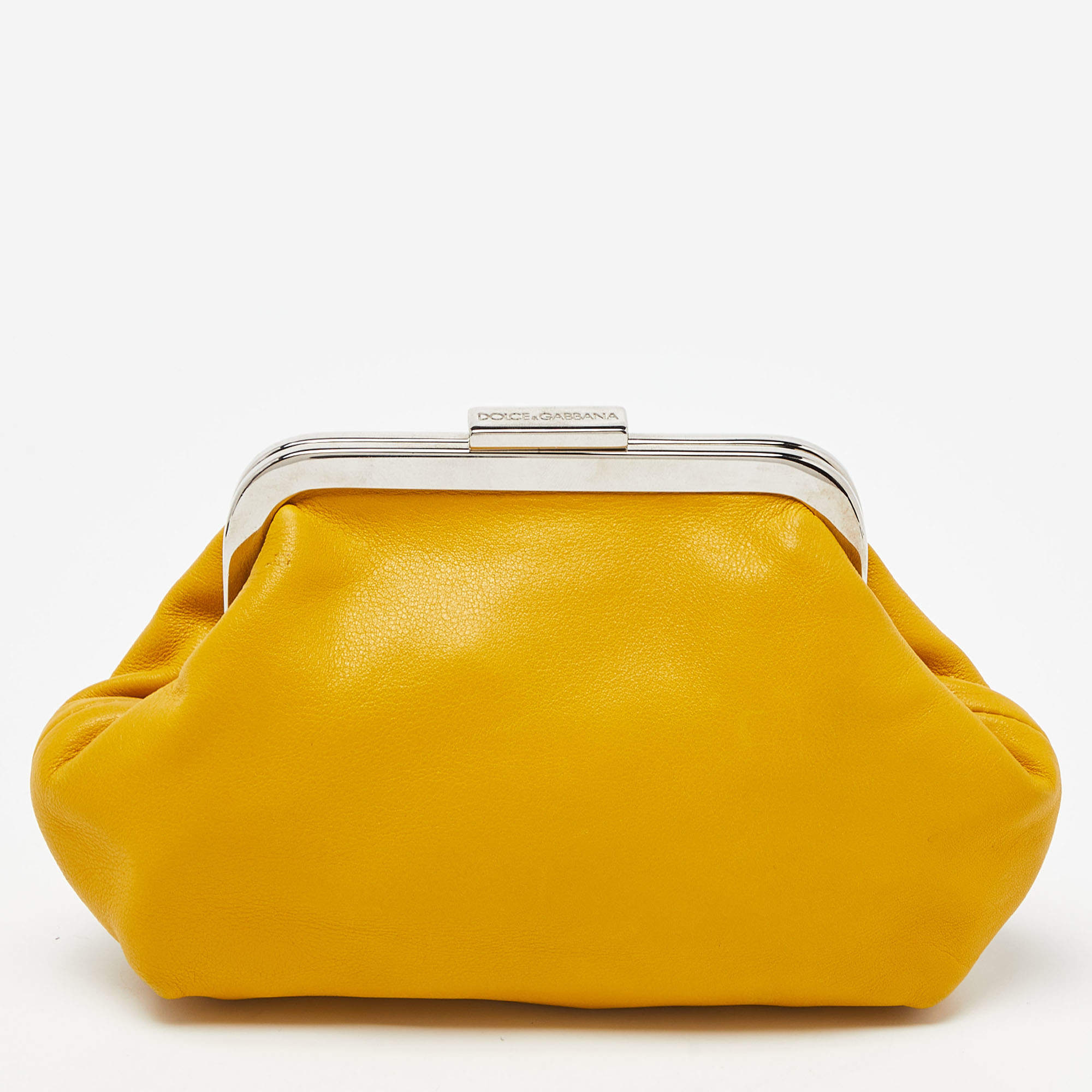 Pre Owned Dolce & Gabbana Yellow Leather Frame Pouch