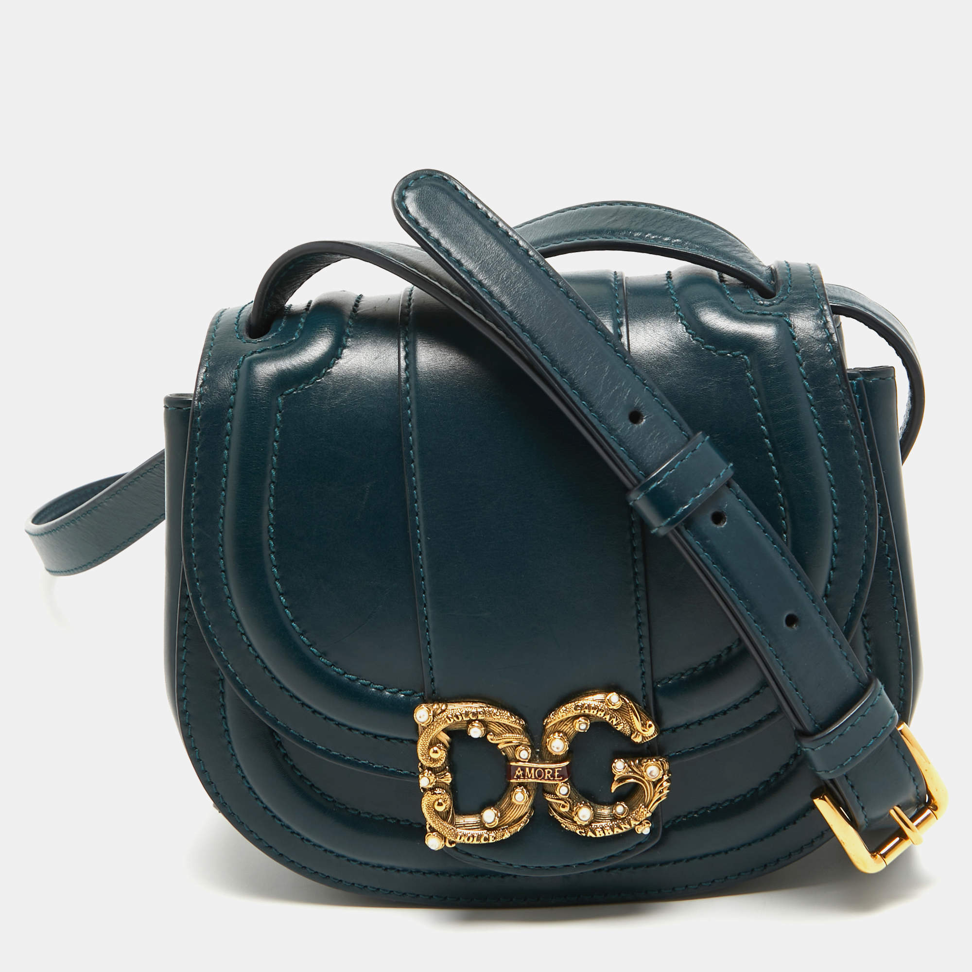 مملوكة مسبقًا Dolce & Gabbana Teal Leather Amore Crossbody Bag