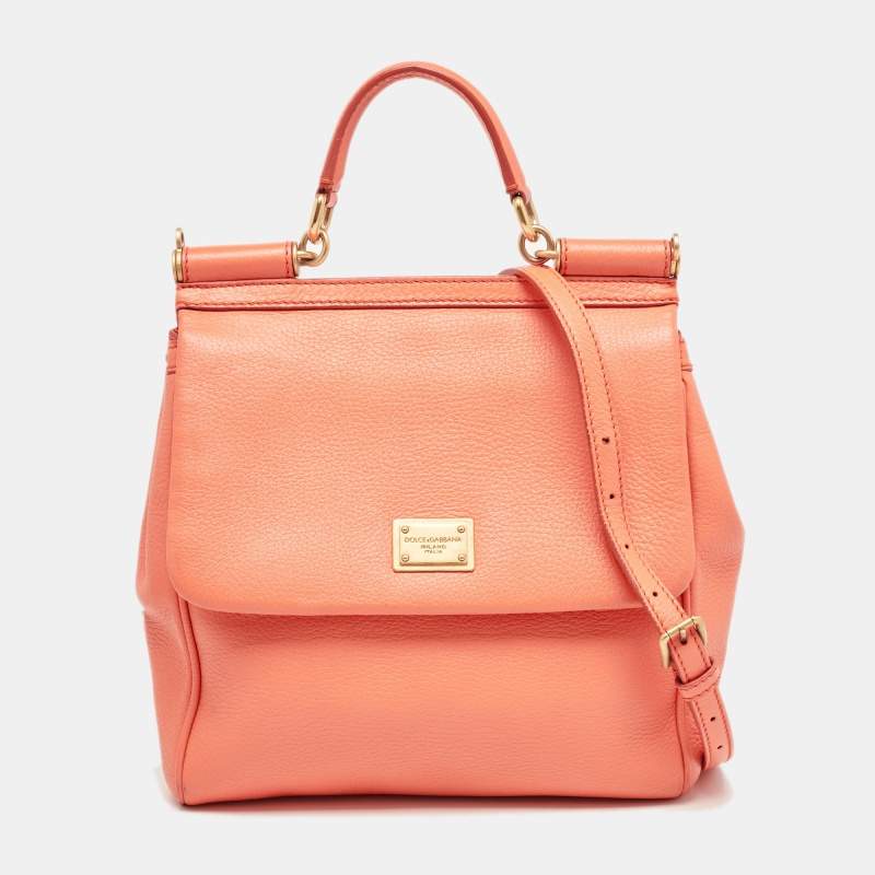 مملوكة مسبقًا حقيبة دولتشي أند غابانا "ميس سيسيلي" متوسطة جلد سحلية الإغوانا برتقالي 