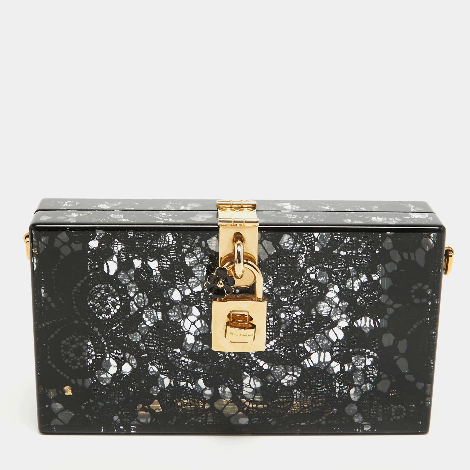 Dolce & Gabbana Black Acrylic Lace Dolce Box Clutch