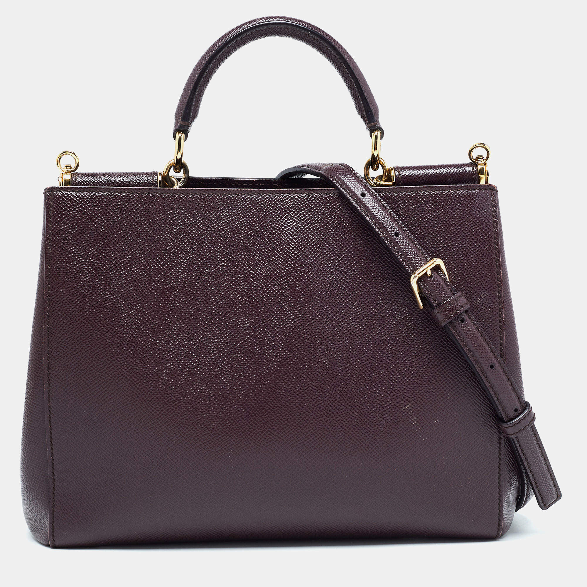 Dolce & Gabbana Burgundy Leather Sicily Top Handle Bag Dolce