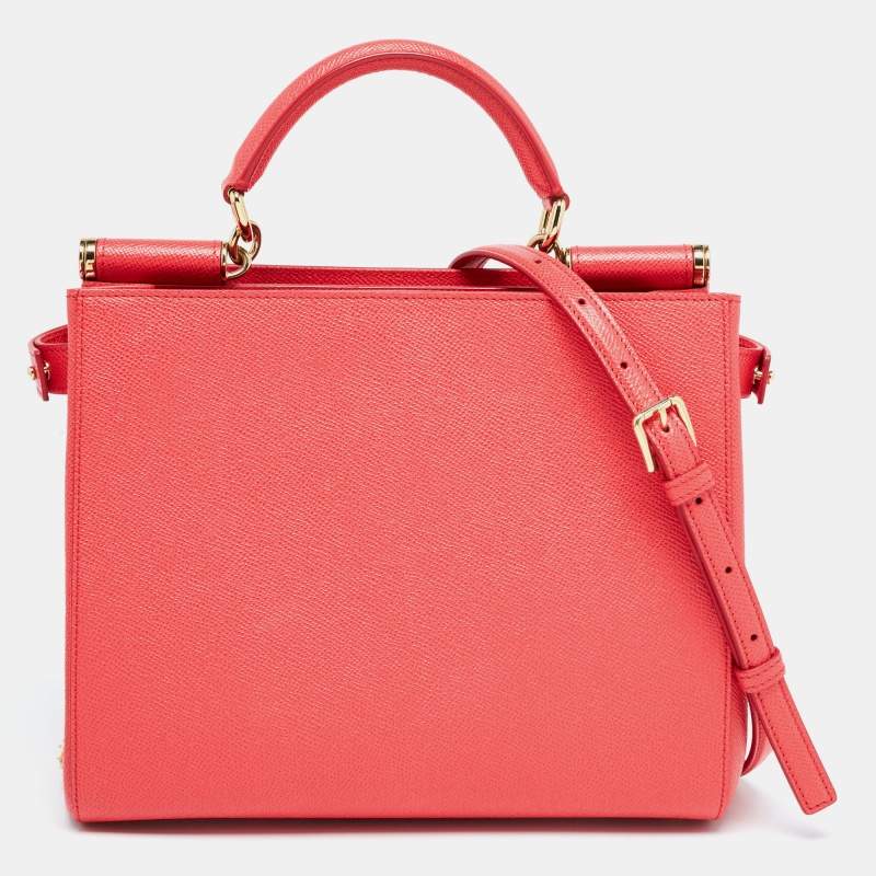 Pre Owned Dolce & Gabbana Coral Pink Leather Miss Sicily Tote