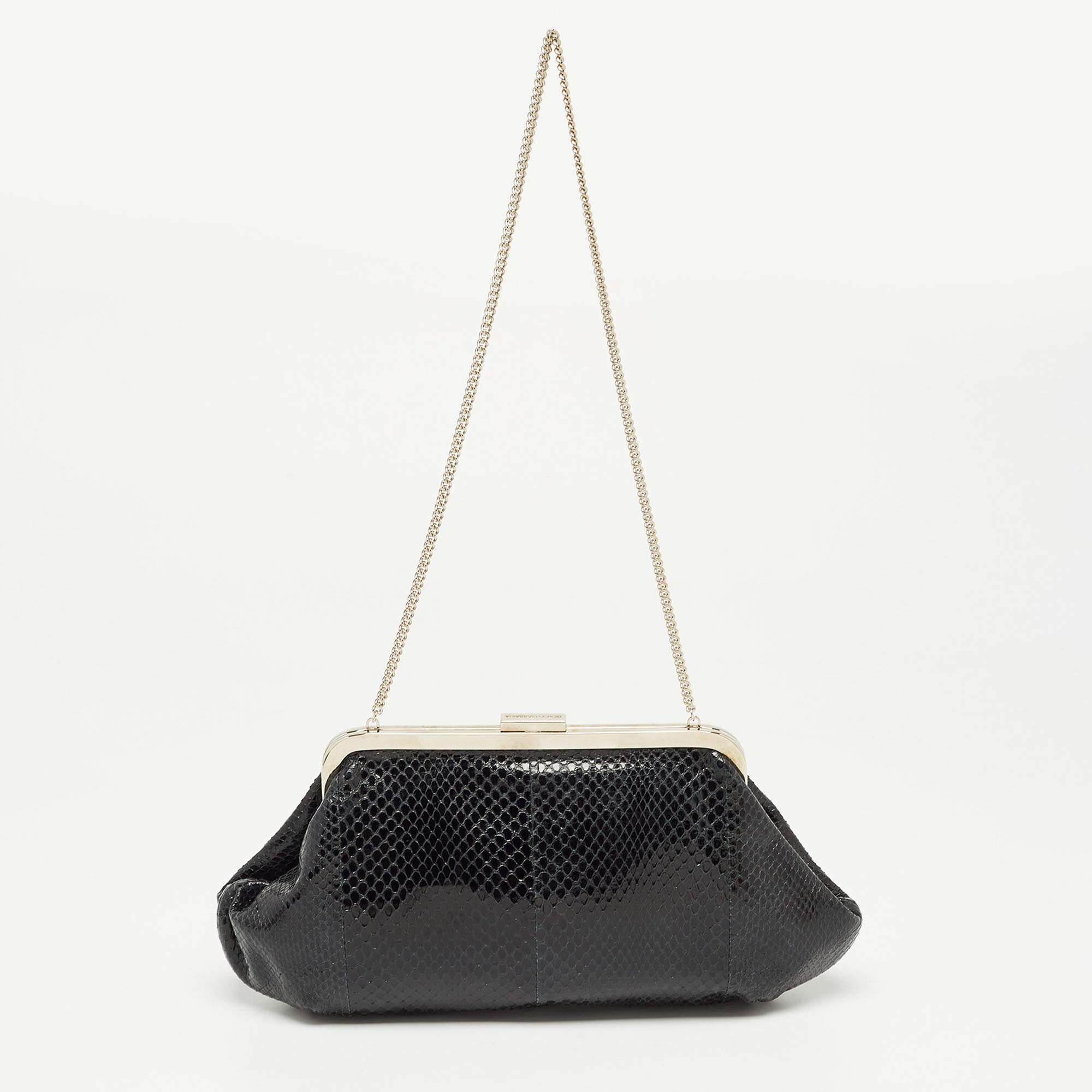 Dolce & Gabbana Black Snakeskin Frame Chain Clutch