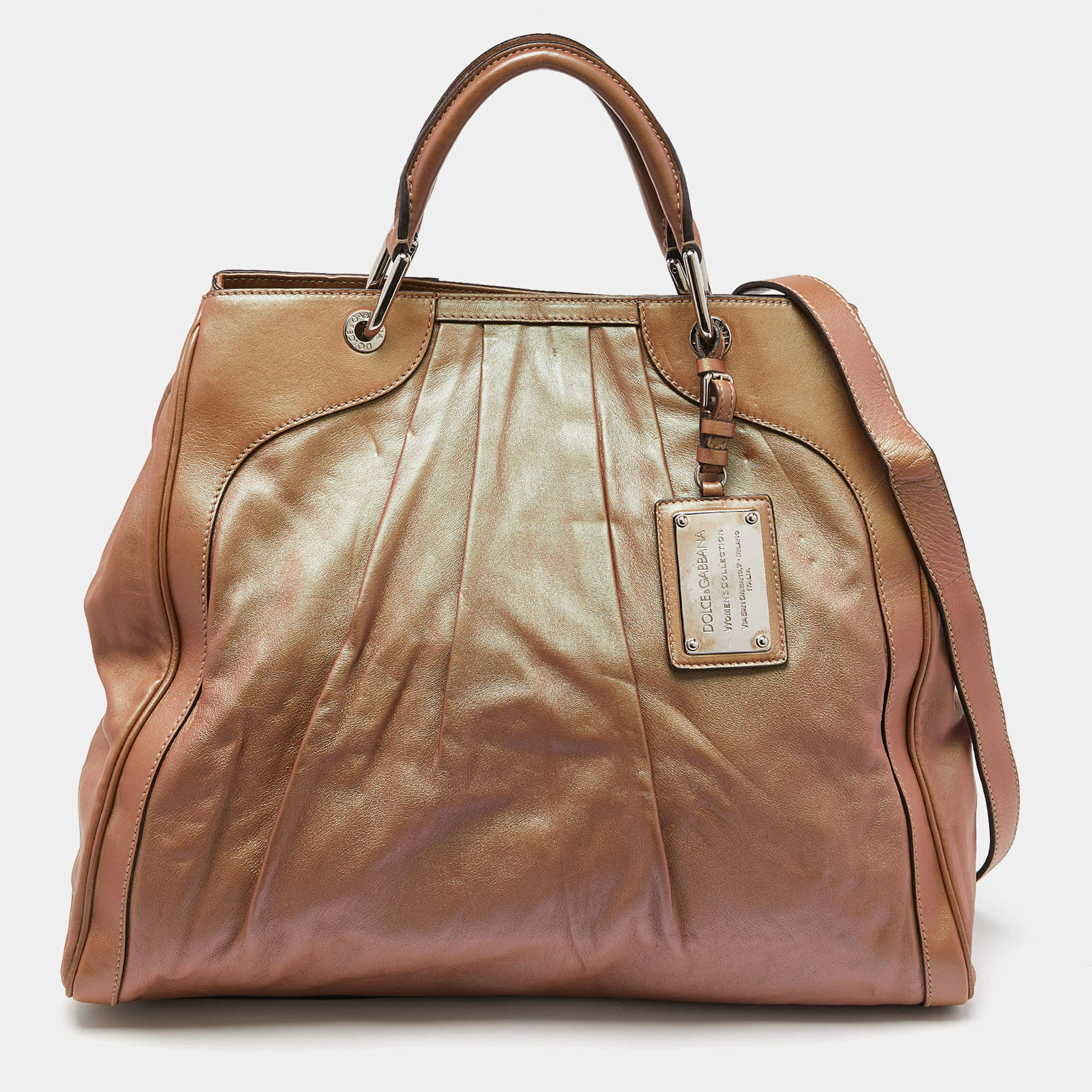 Pre Owned Dolce & Gabbana Metallic Pleated Leather Miss Brooke Bag