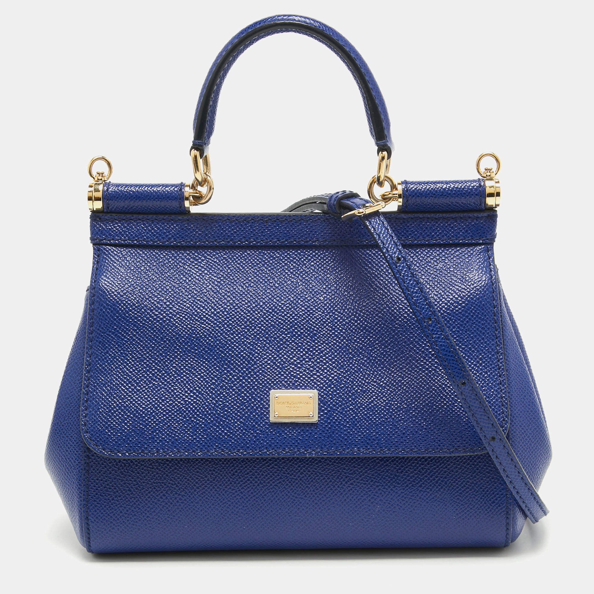 Pre Owned Dolce & Gabbana Blue Leather Small Miss Sicily Top Handle Bag