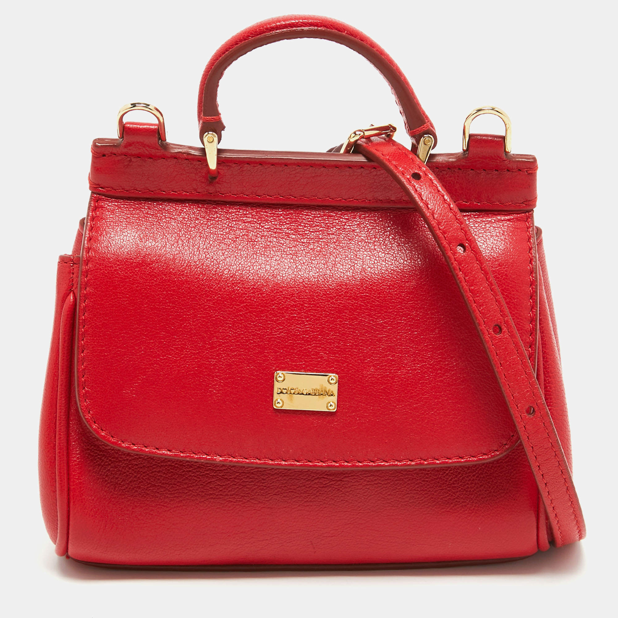 Dolce & Gabbana Red Leather Mini Miss Sicily Top Handle Bag