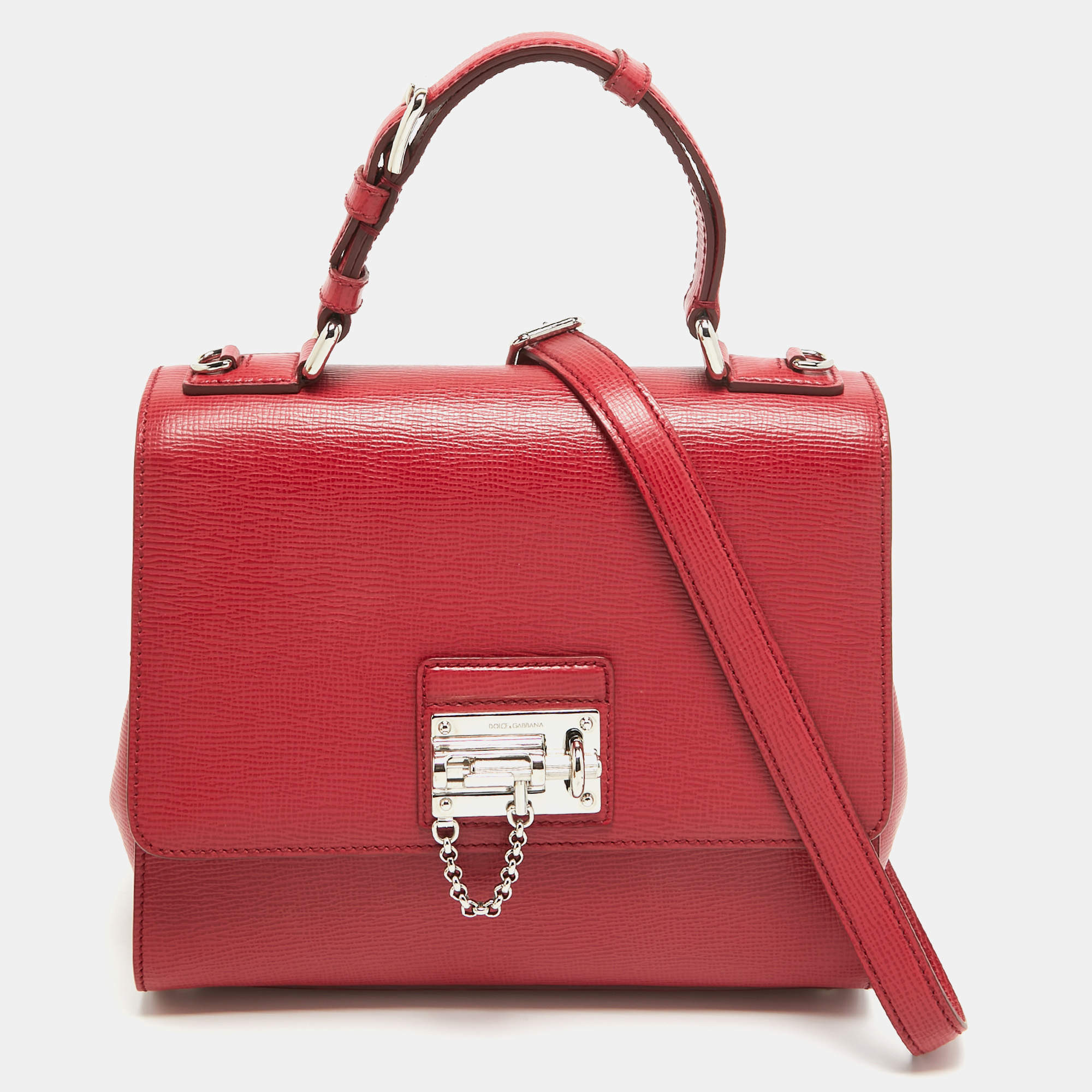 Pre Owned Dolce & Gabbana Red Leather Medium Miss Monica Top Handle Bag